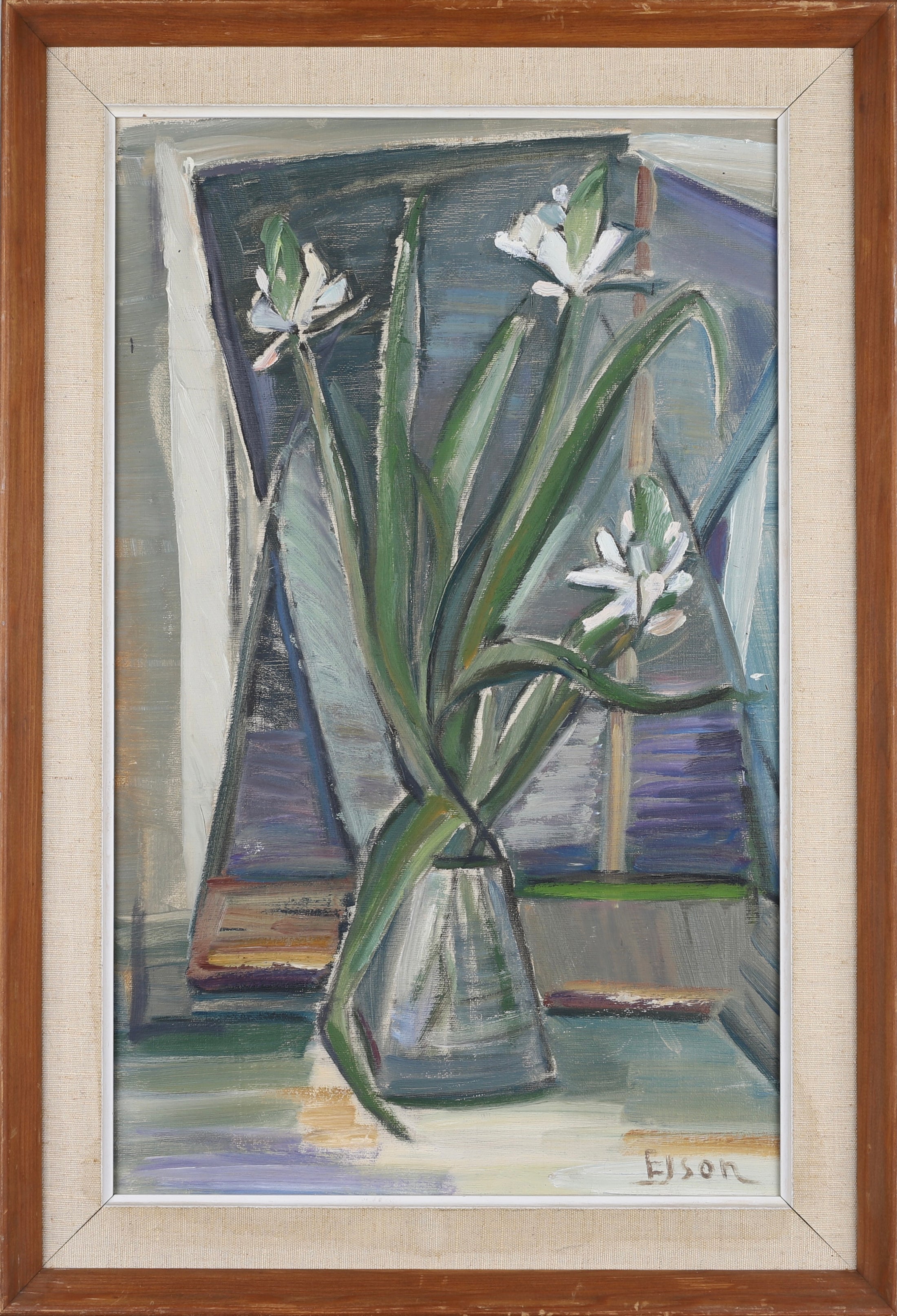 Mid Century Original Still Life Oil Painting From Sweden By Ejson