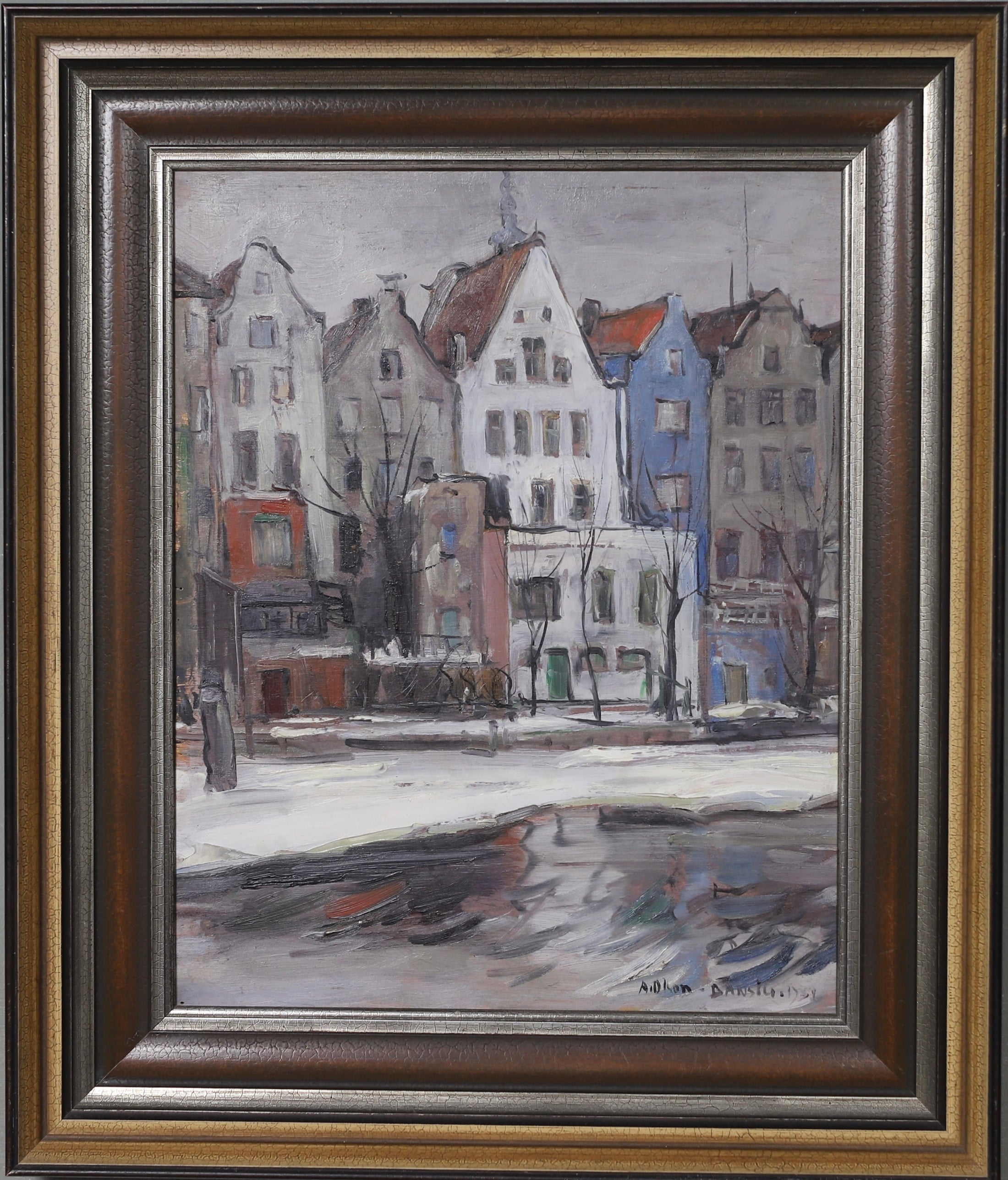 Mid Century Original Cityscape Oil Painting From Sweden
