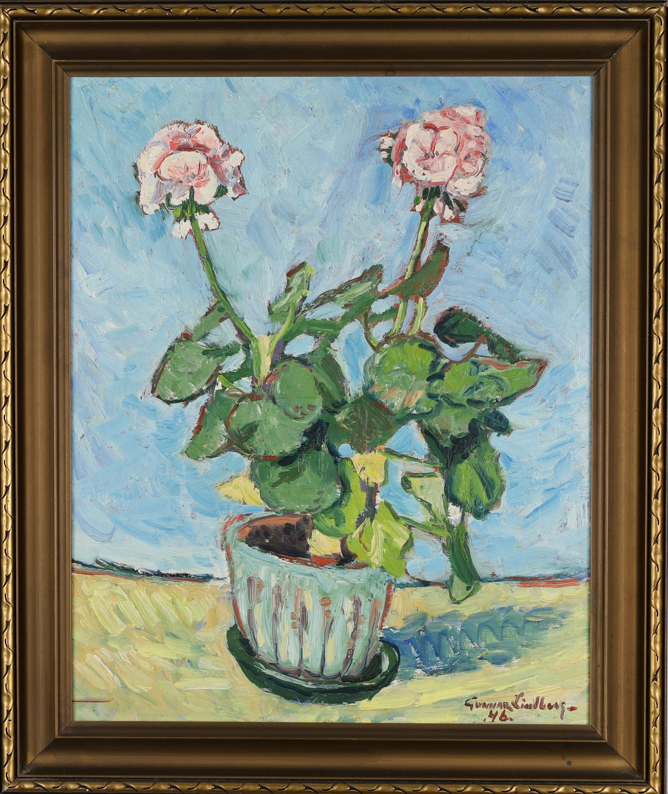 Mid Century Original Still Life Oil Painting Dated 1946 From Sweden