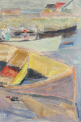 Load image into Gallery viewer, Vintage Mid Century Oil Painting of Fishing Boats By A A Jönsson Sweden