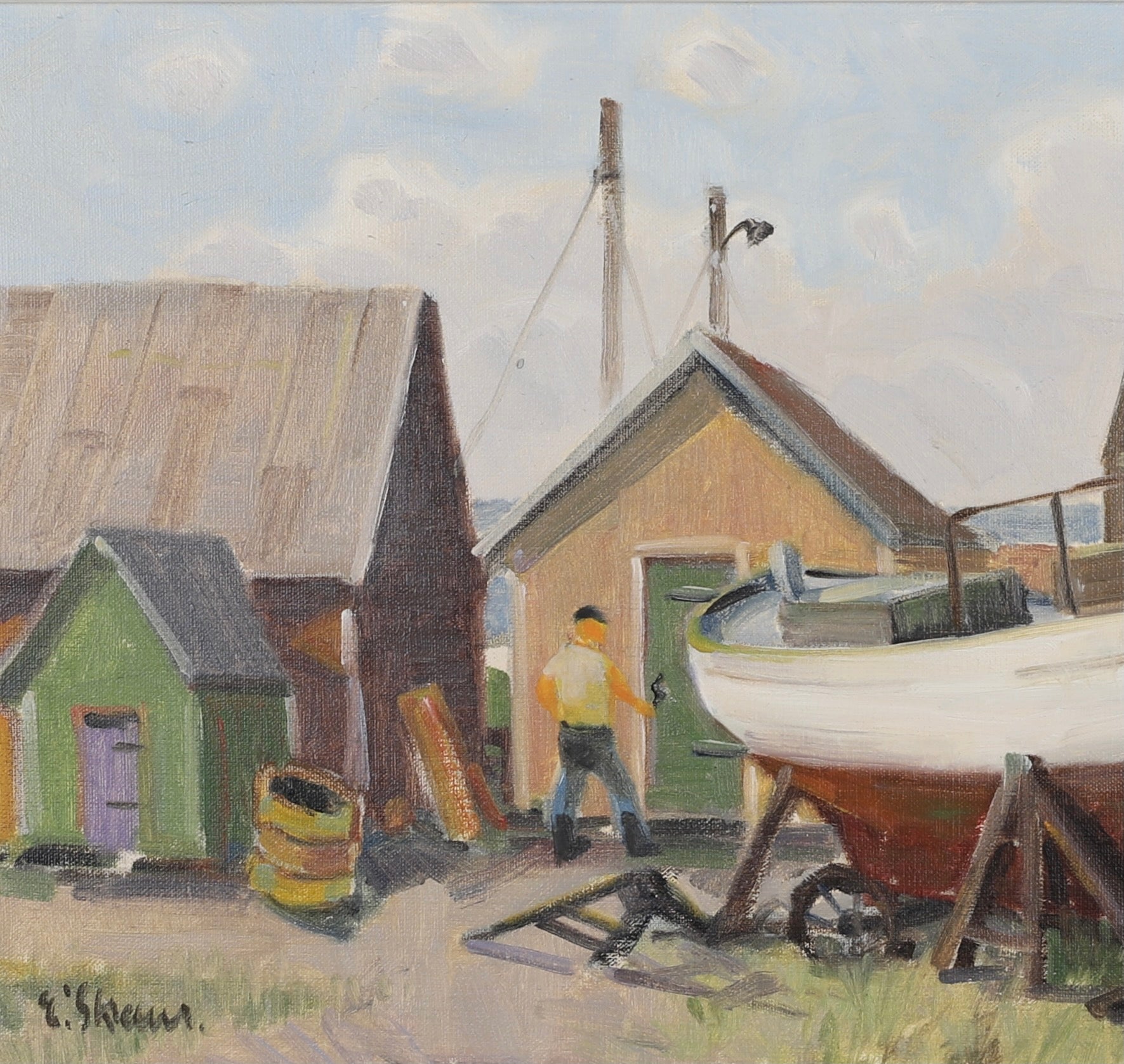 Mid Century Original Oil Painting From Sweden By Eskil Skans