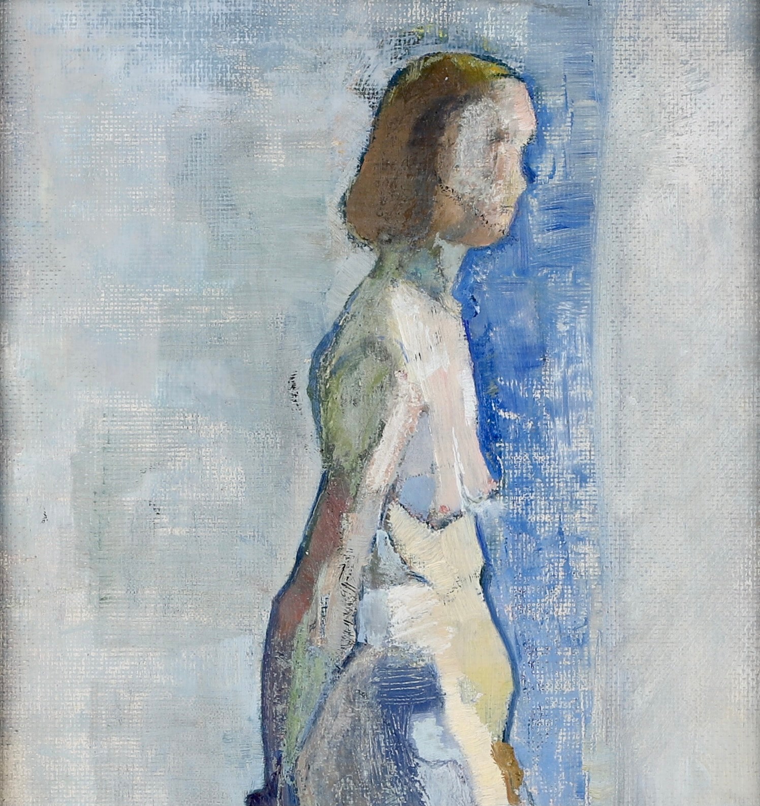 Original Mid Century Figure Oil Painting From Sweden