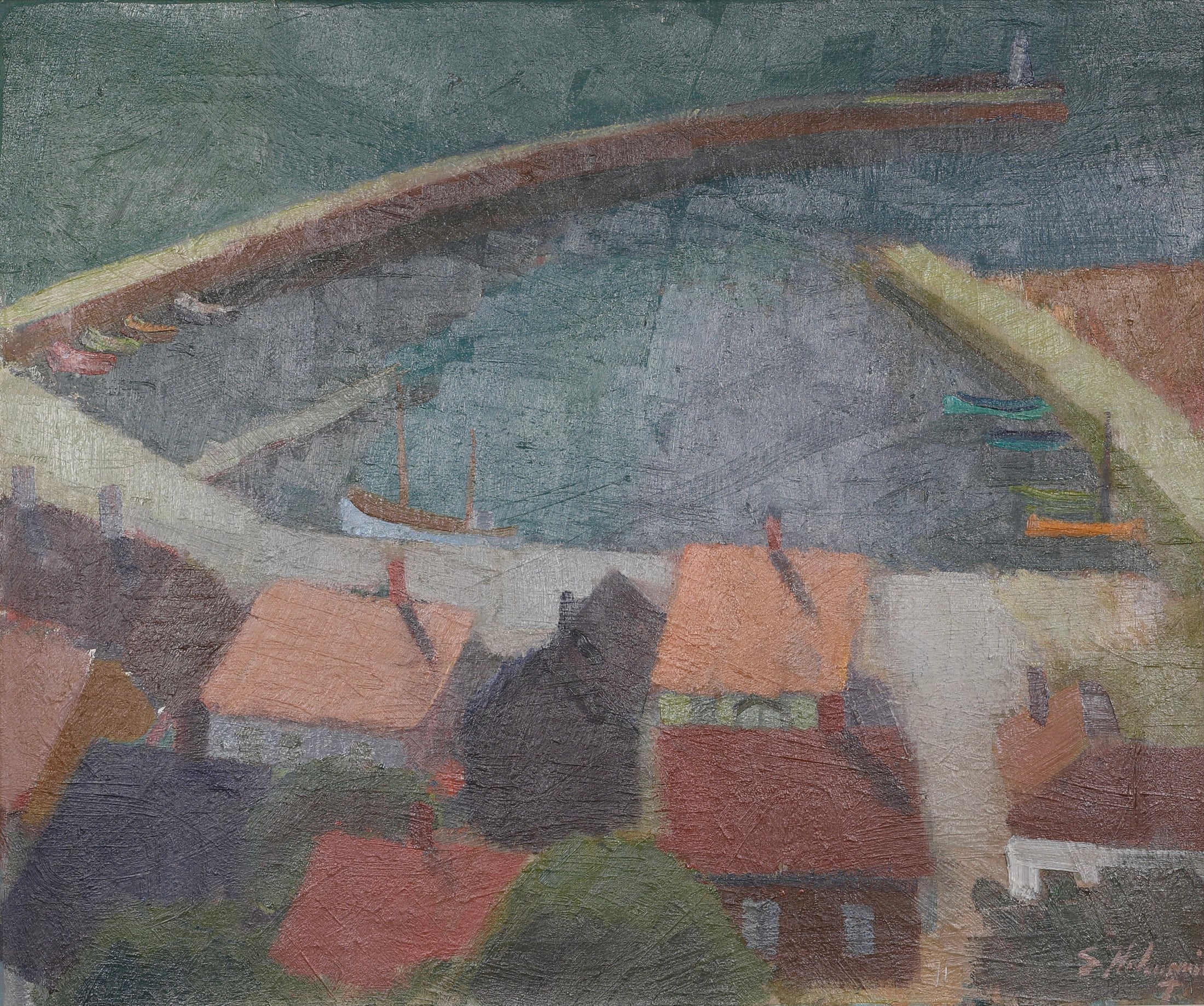 Mid Century Coastal Oil Painting from Sweden By S Holmquist