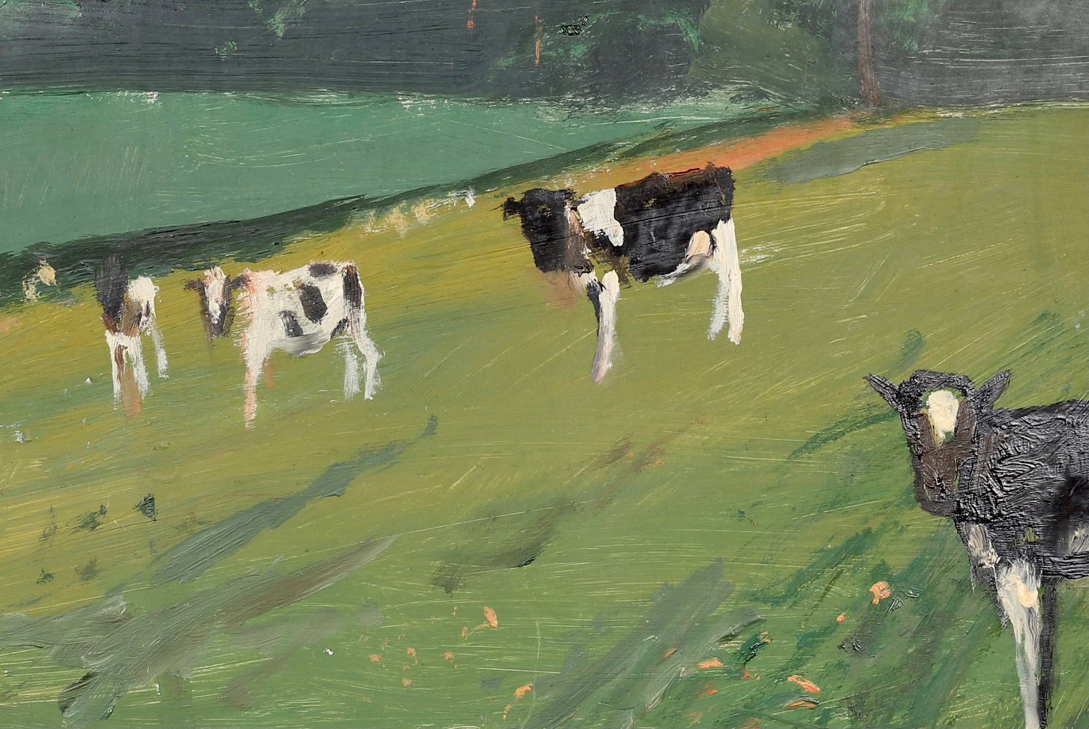 Mid Century Oil Painting Calves from Sweden