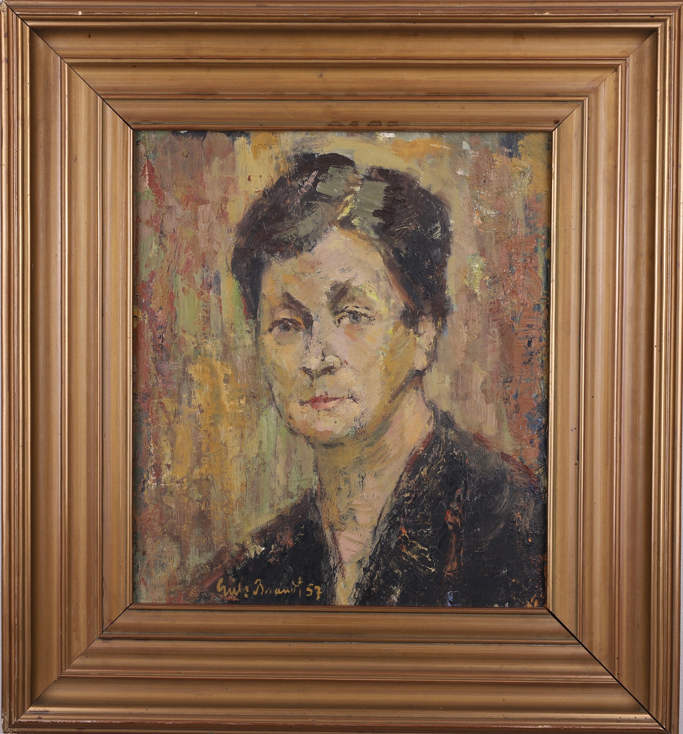 Original Portrait Oil Painting Mid Century By E Brandt Sweden