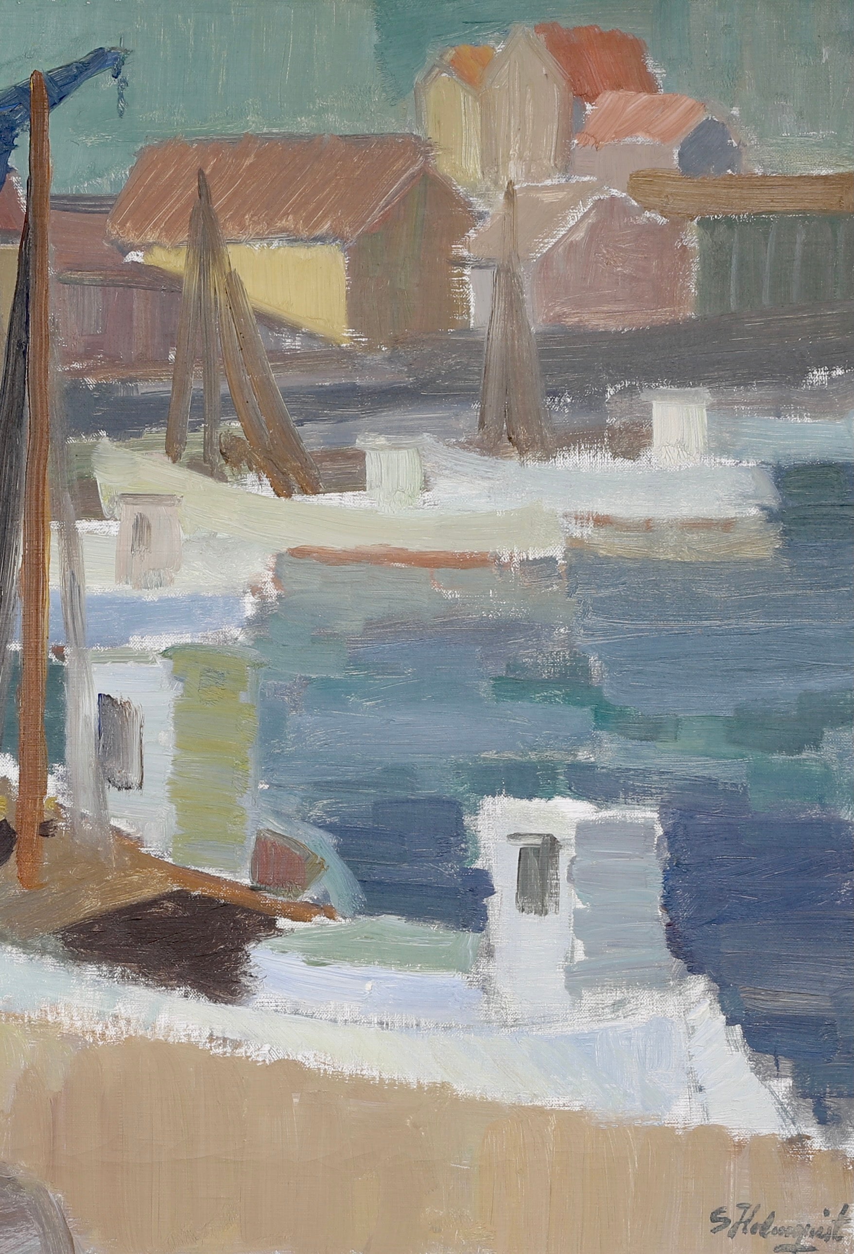 Mid Century Coastal Oil Painting from Sweden By S Holmquist