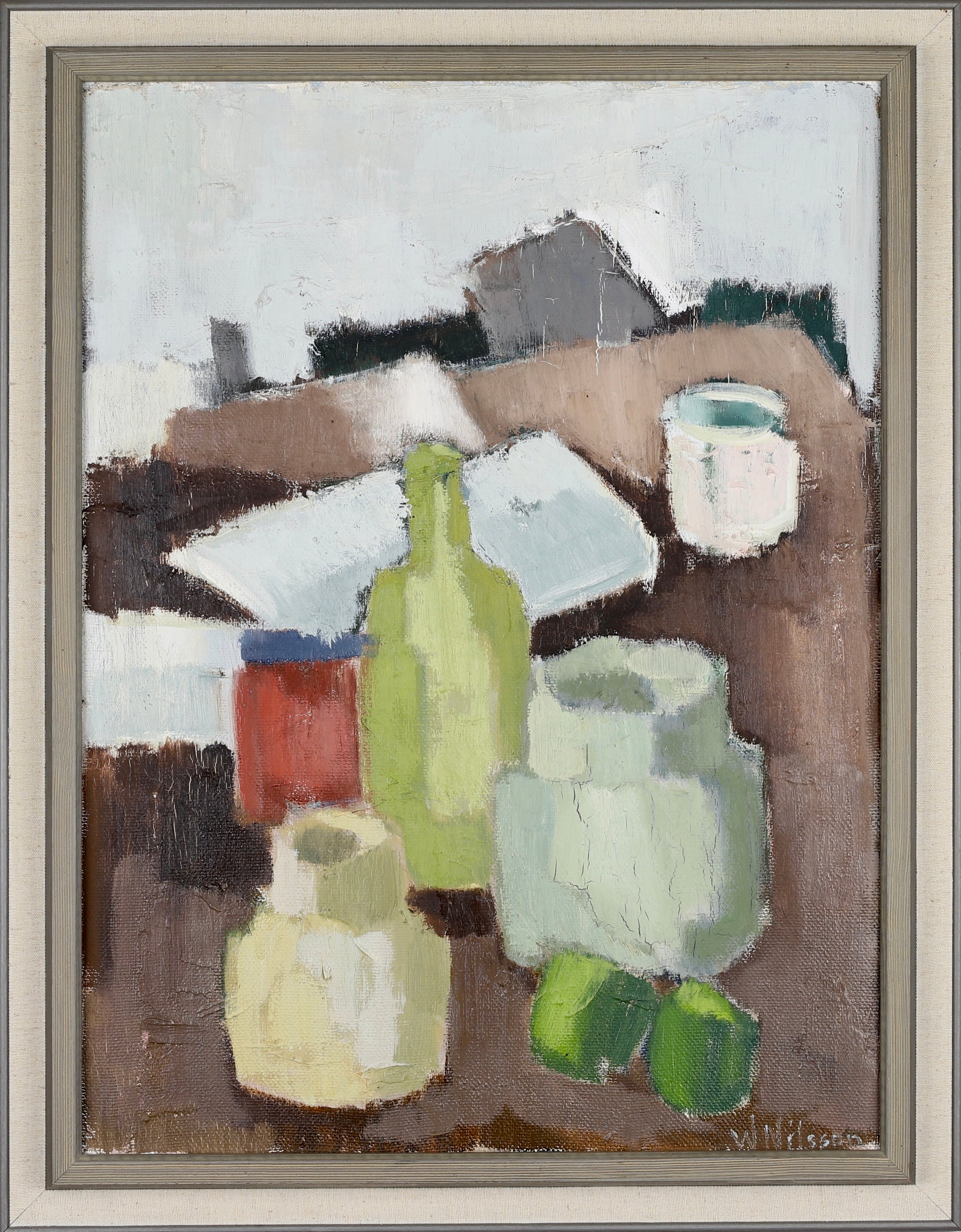 Mid Century Original Still Life Oil Painting by W Nilsson From Sweden