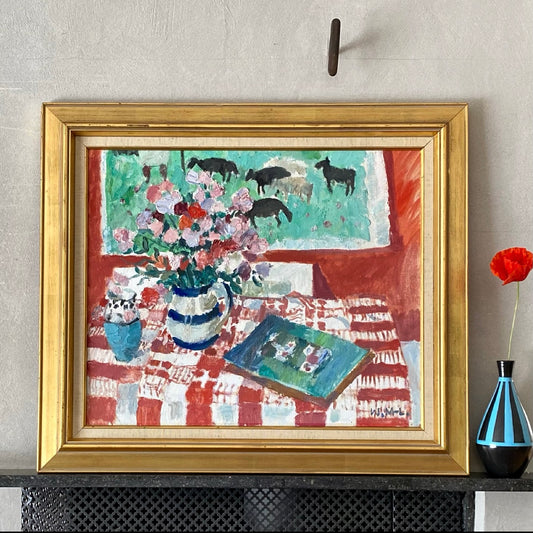 Mid Century Original Still Life Oil Painting By W Möller Lindquist Sweden