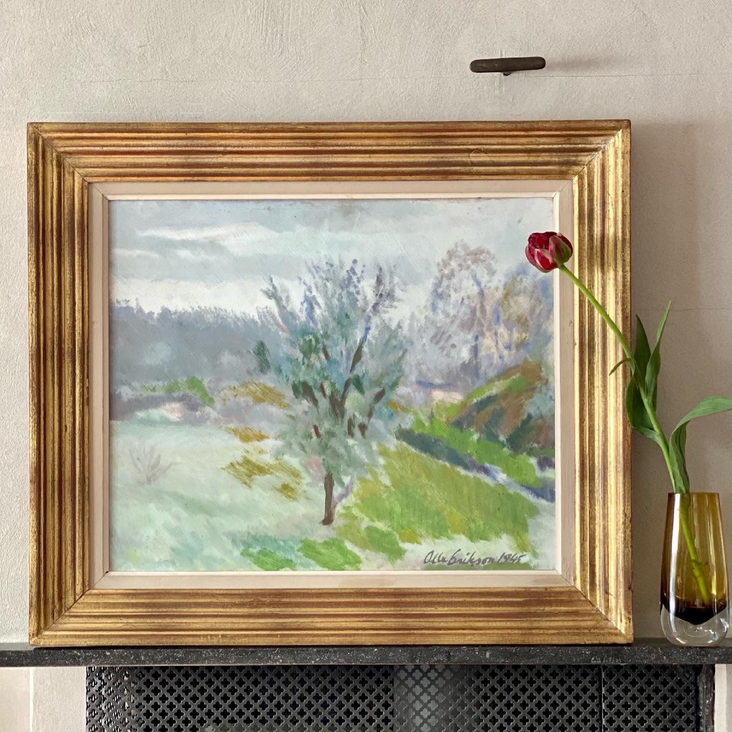 Mid Century Spring Landscape Oil Painting From Sweden By Olle Eriksson