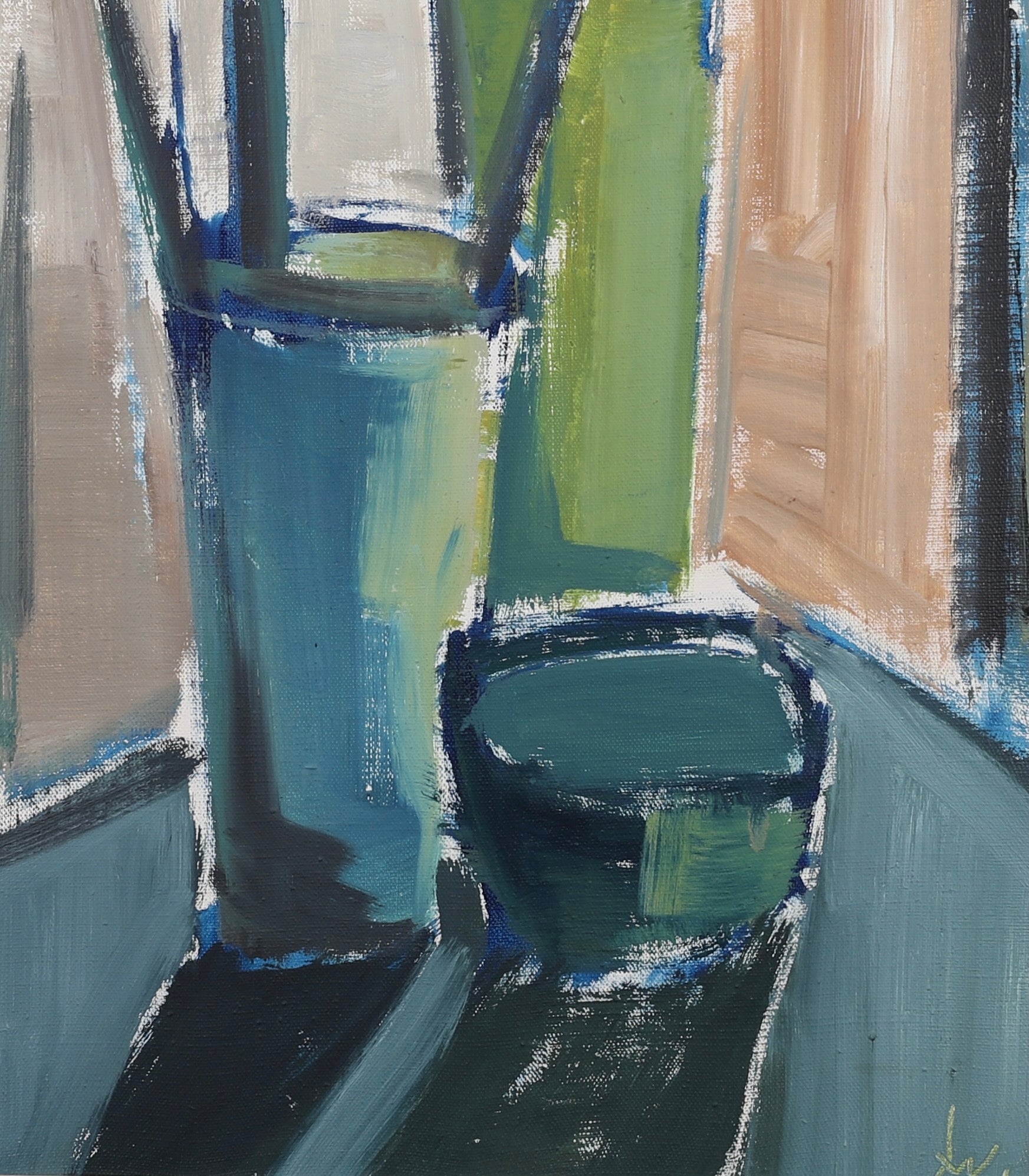 Mid century Still Life Oil Painting of Artist Brushes From Sweden