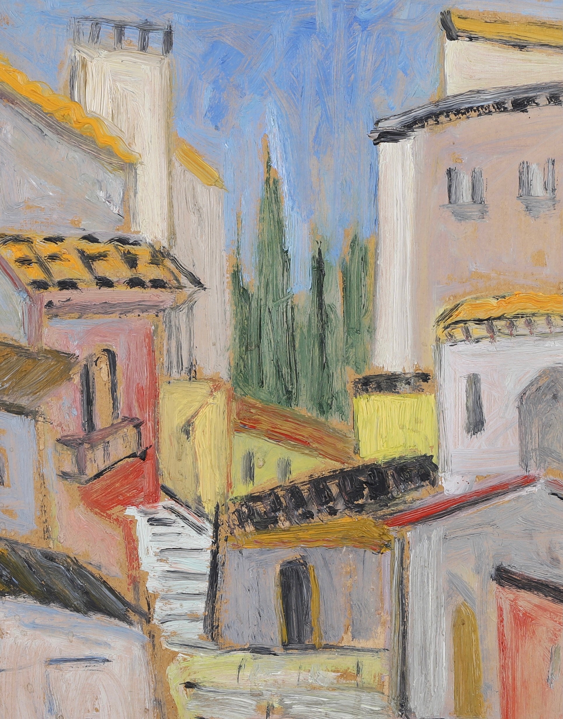 Mid Century Cityscape Oil Painting from Sweden By A K