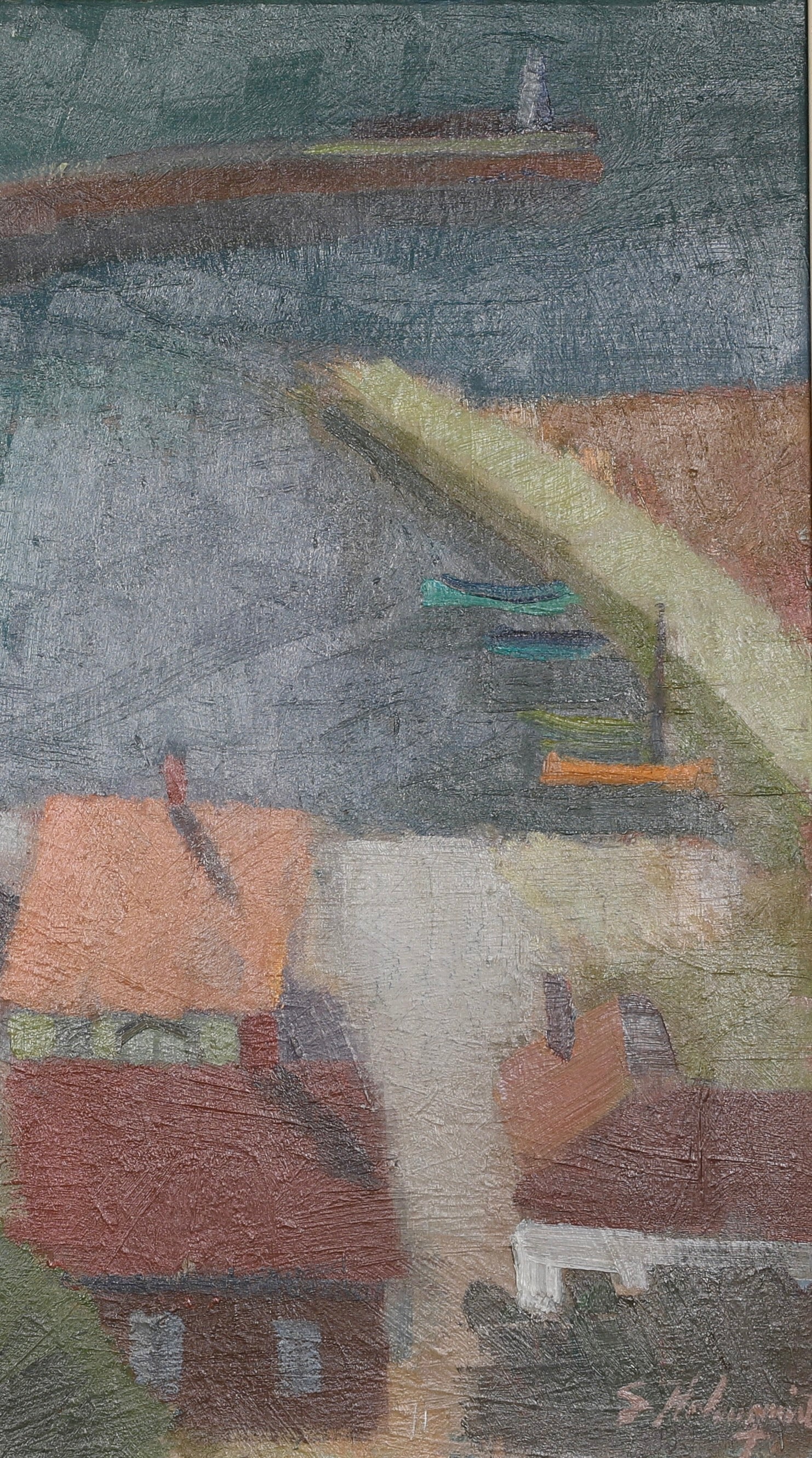 Mid Century Coastal Oil Painting from Sweden By S Holmquist