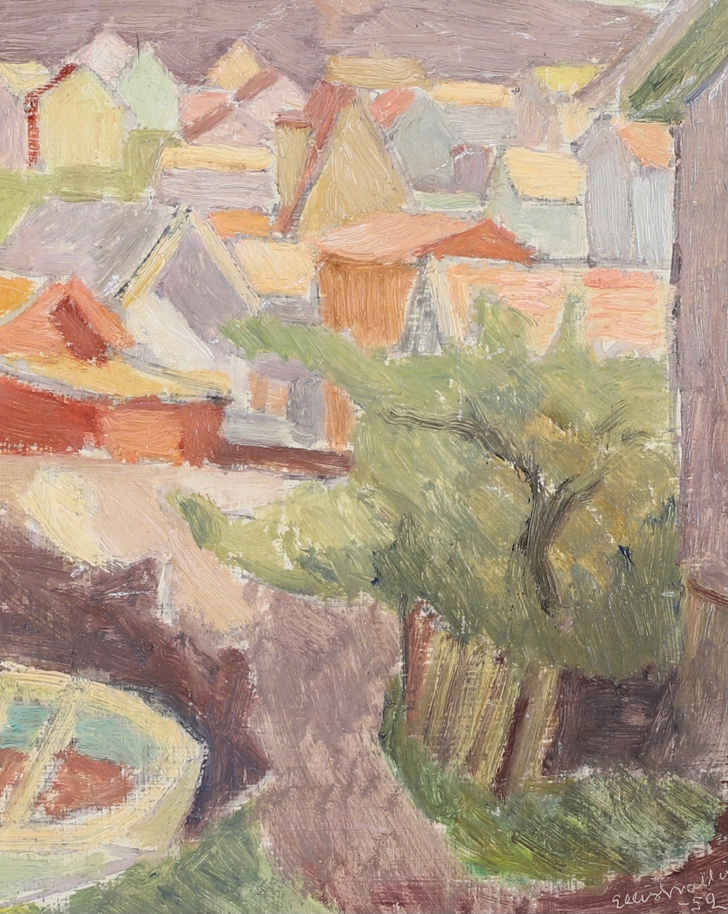 Mid Century Vintage Landscape Oil Painting By E Wallin Sweden