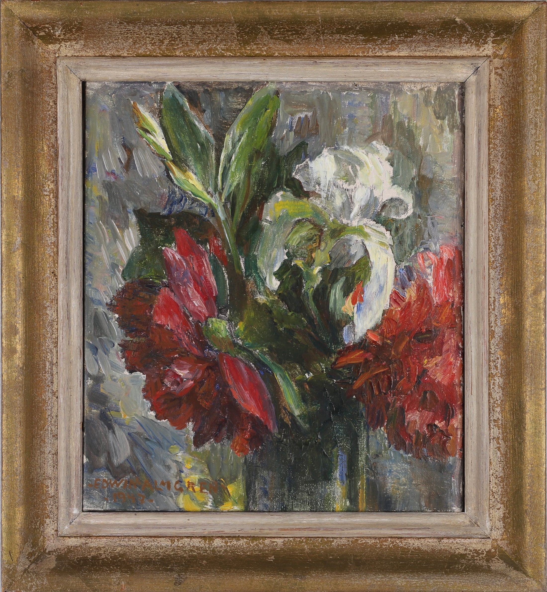 Mid Century Original Still Life Oil Painting From Sweden 1947