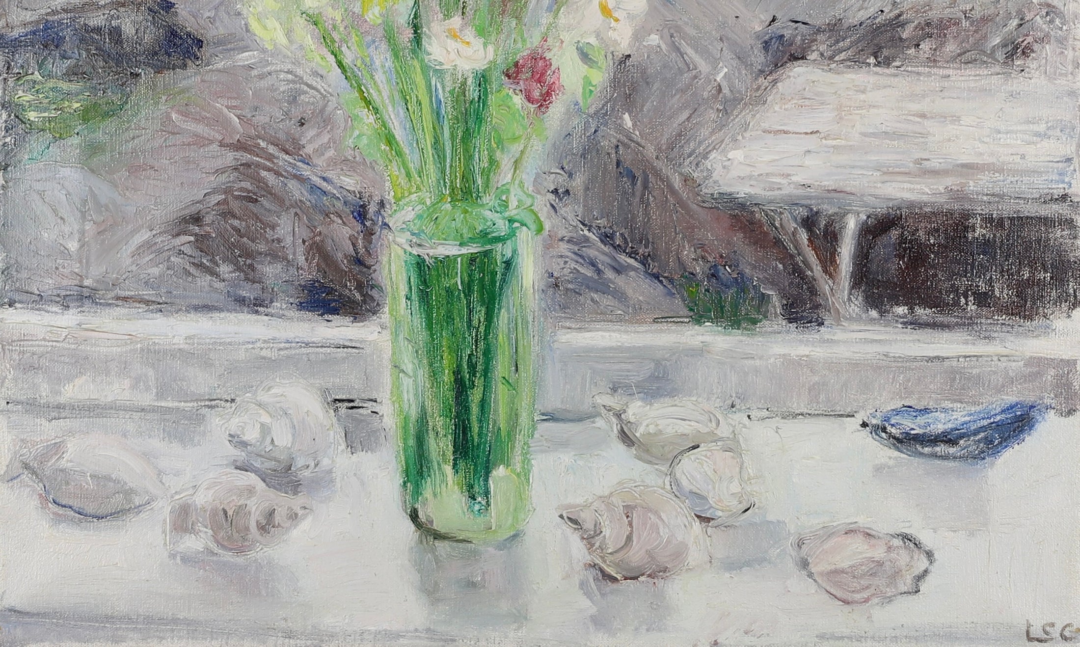 Mid Century Original Still Life Oil Painting By L Santesson-Carlsson Sweden