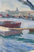 Load image into Gallery viewer, Vintage Mid Century Harbor Oil Painting from Sweden By E Lamm