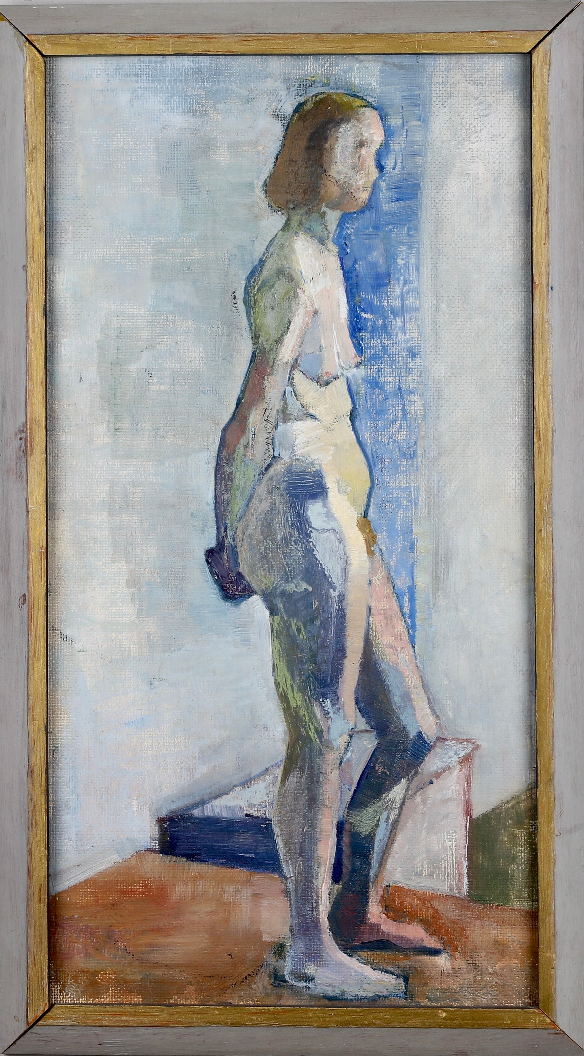 Original Mid Century Figure Oil Painting From Sweden
