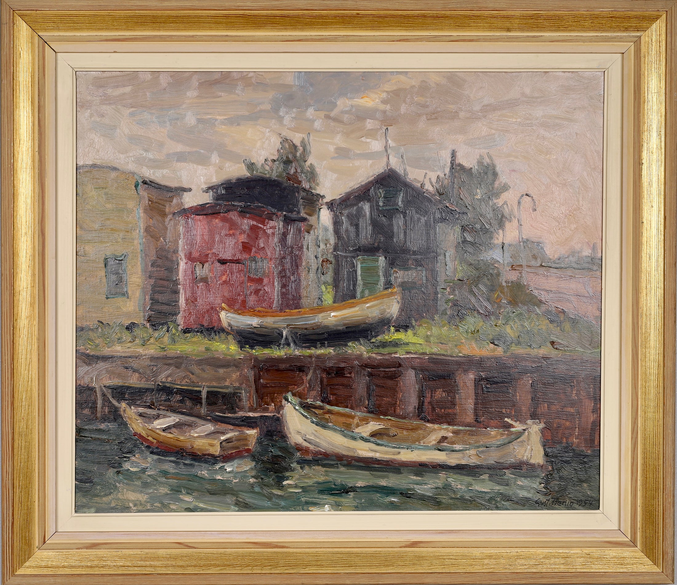 Mid Century Coastal Oil Painting from Sweden By G Berlin