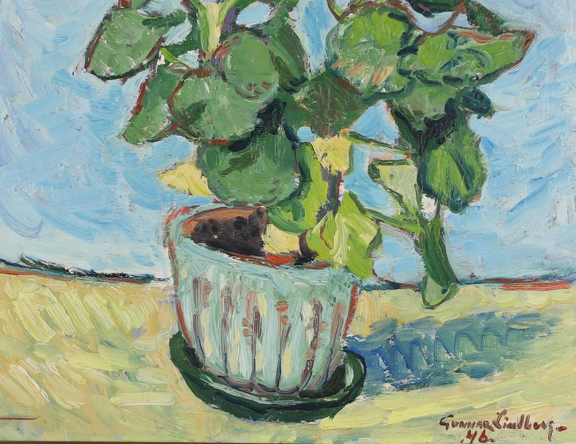 Mid Century Original Still Life Oil Painting Dated 1946 From Sweden