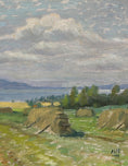 Load image into Gallery viewer, Mid Century Haystack Oil Painting From Sweden 1949