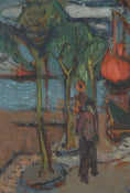 Load image into Gallery viewer, Mid Century Harbor Oil Painting from Sweden By J Bören