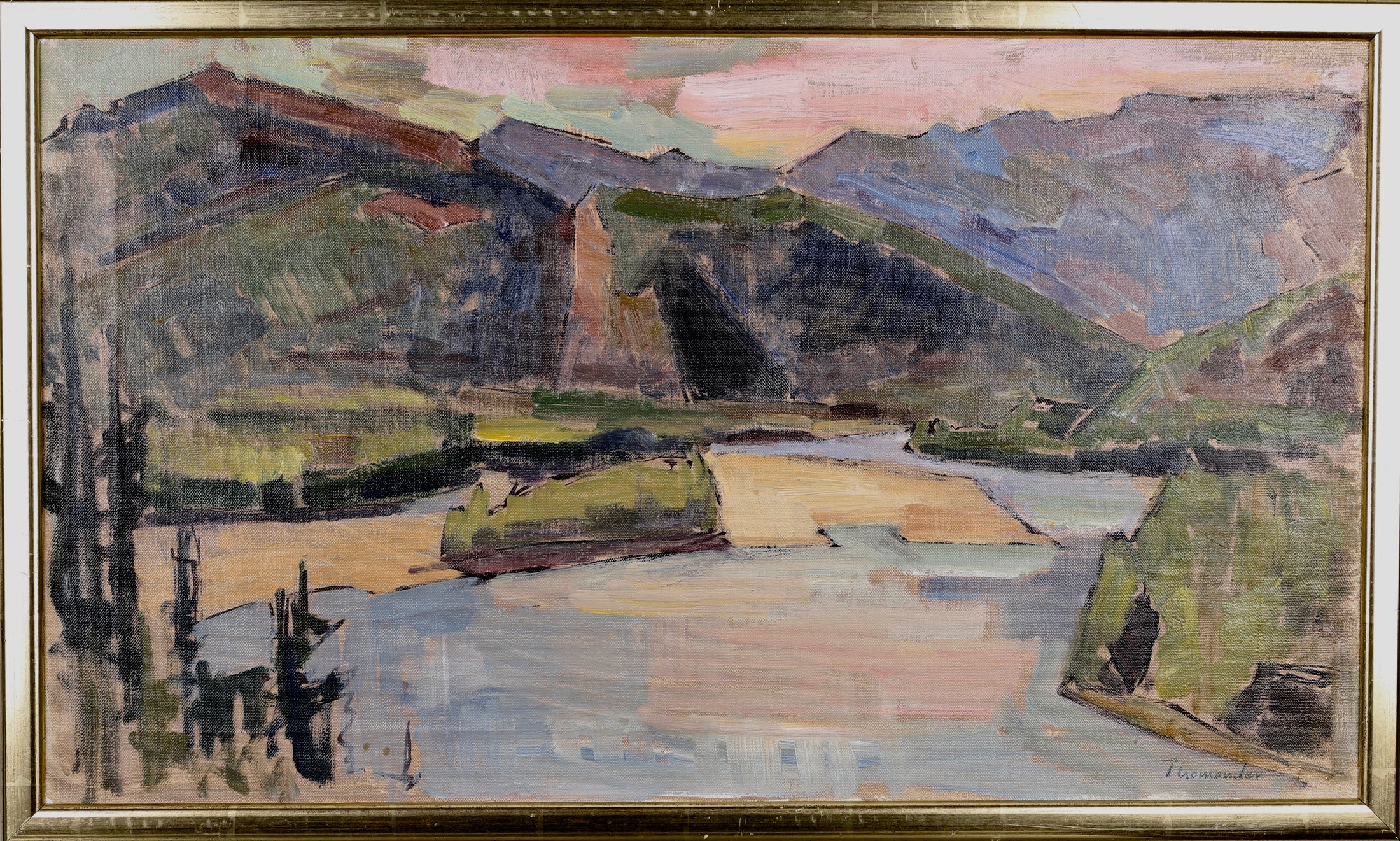 Mid Century Landscape Oil Painting By Harry Thomander Sweden