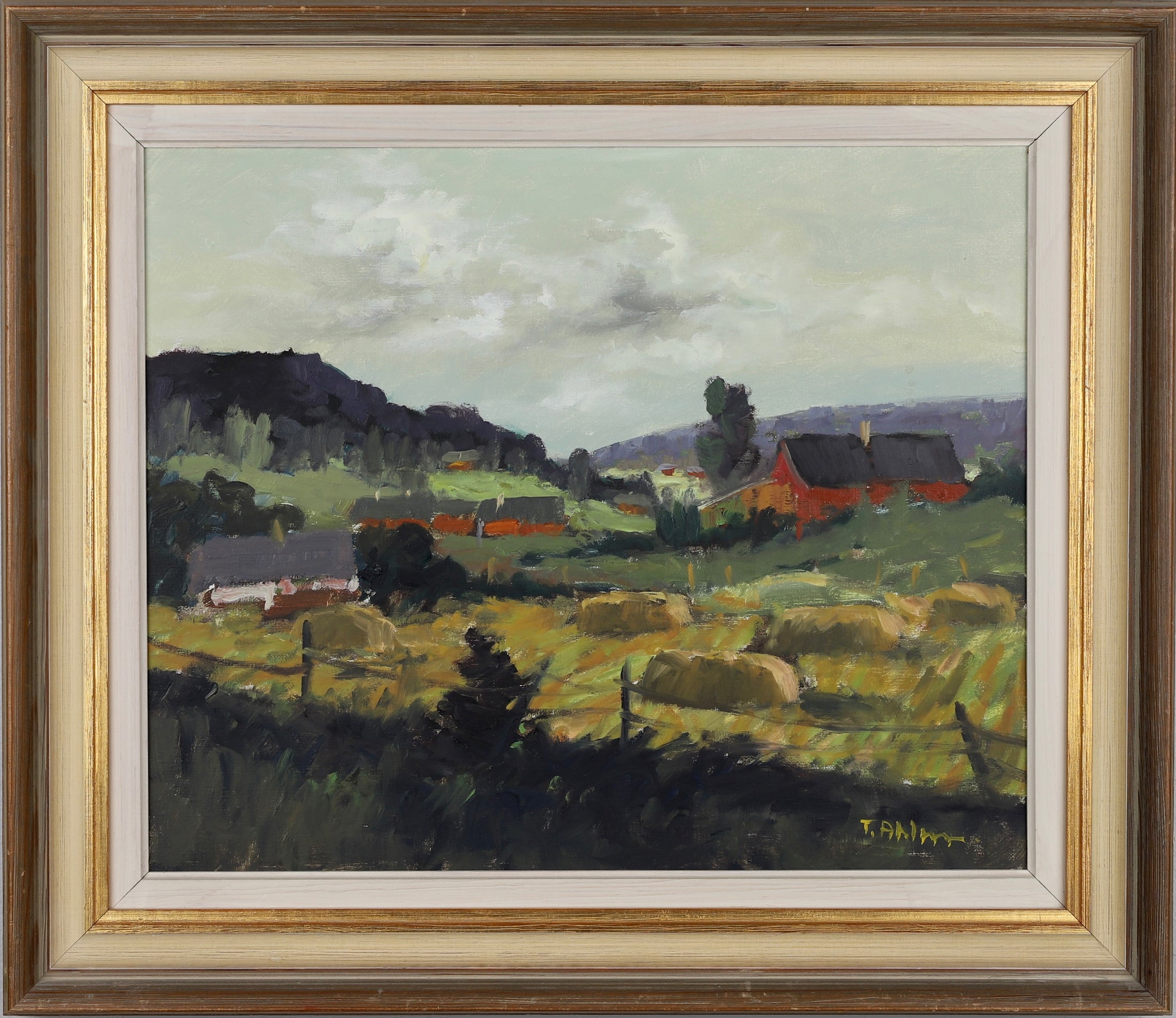 Mid Century Vintage Landscape Oil Painting by T Ahlm From Sweden