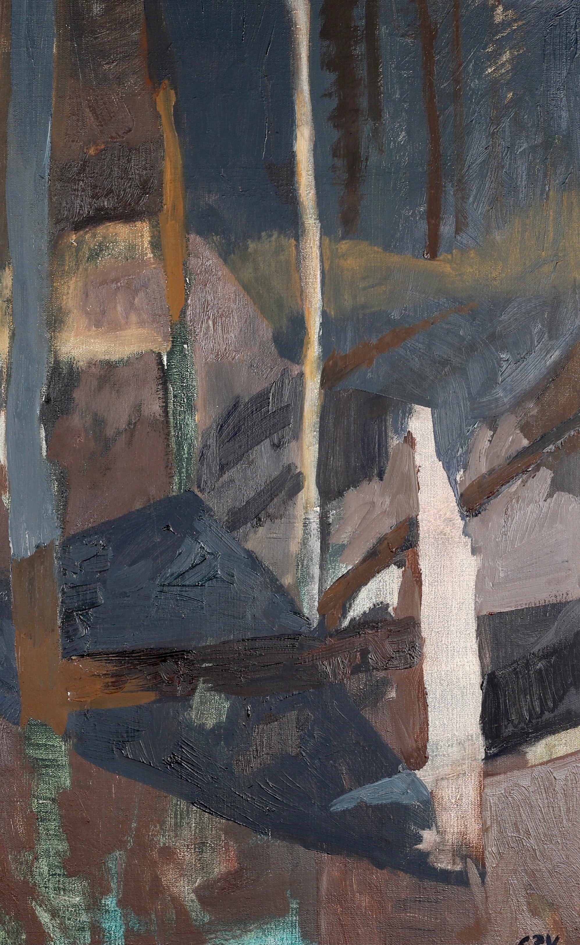 Mid Century Abstract Landscape Oil Painting From Sweden