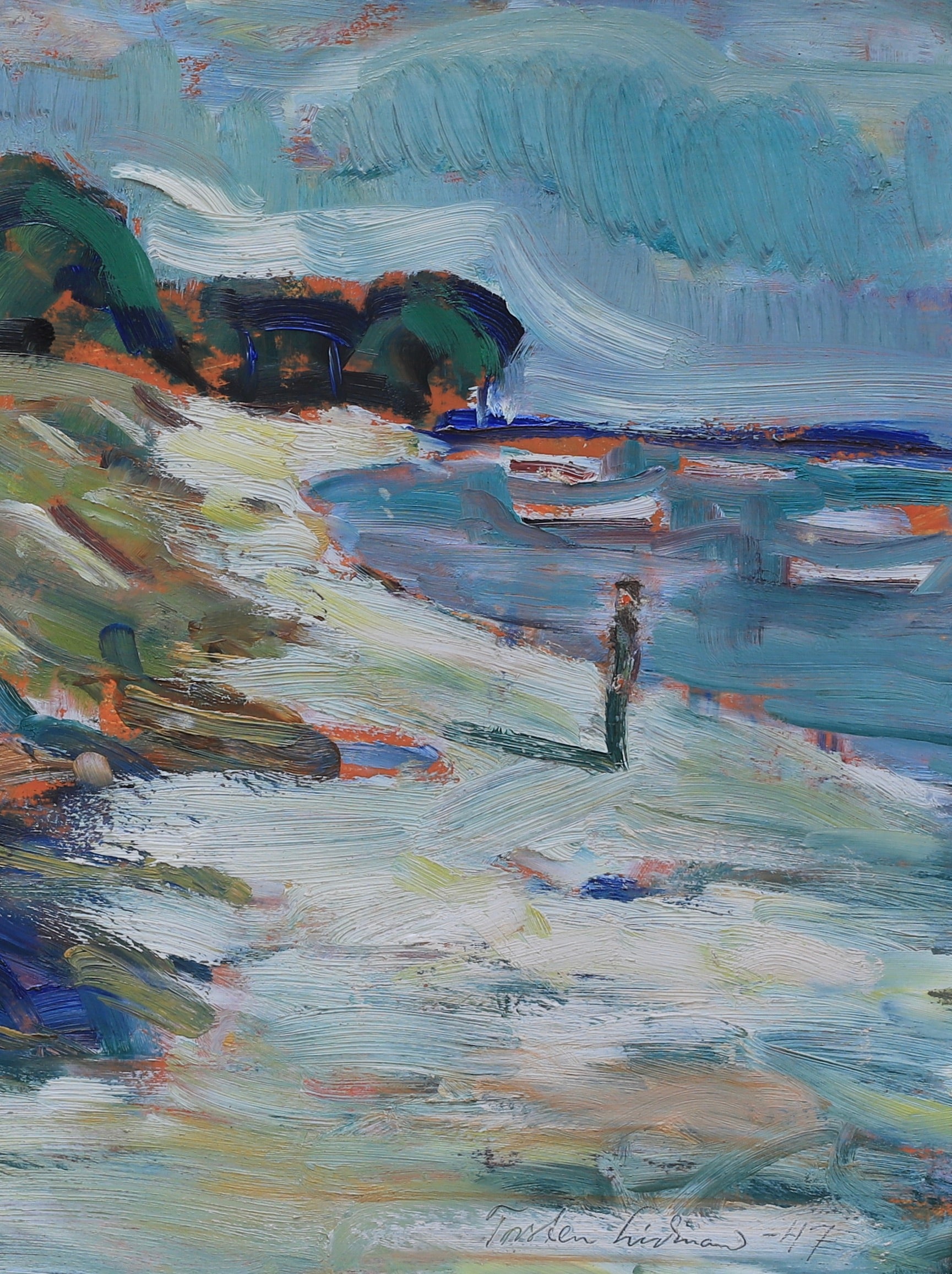 Vintage Seascape Oil Painting From Sweden by Torsten Lidman 1947