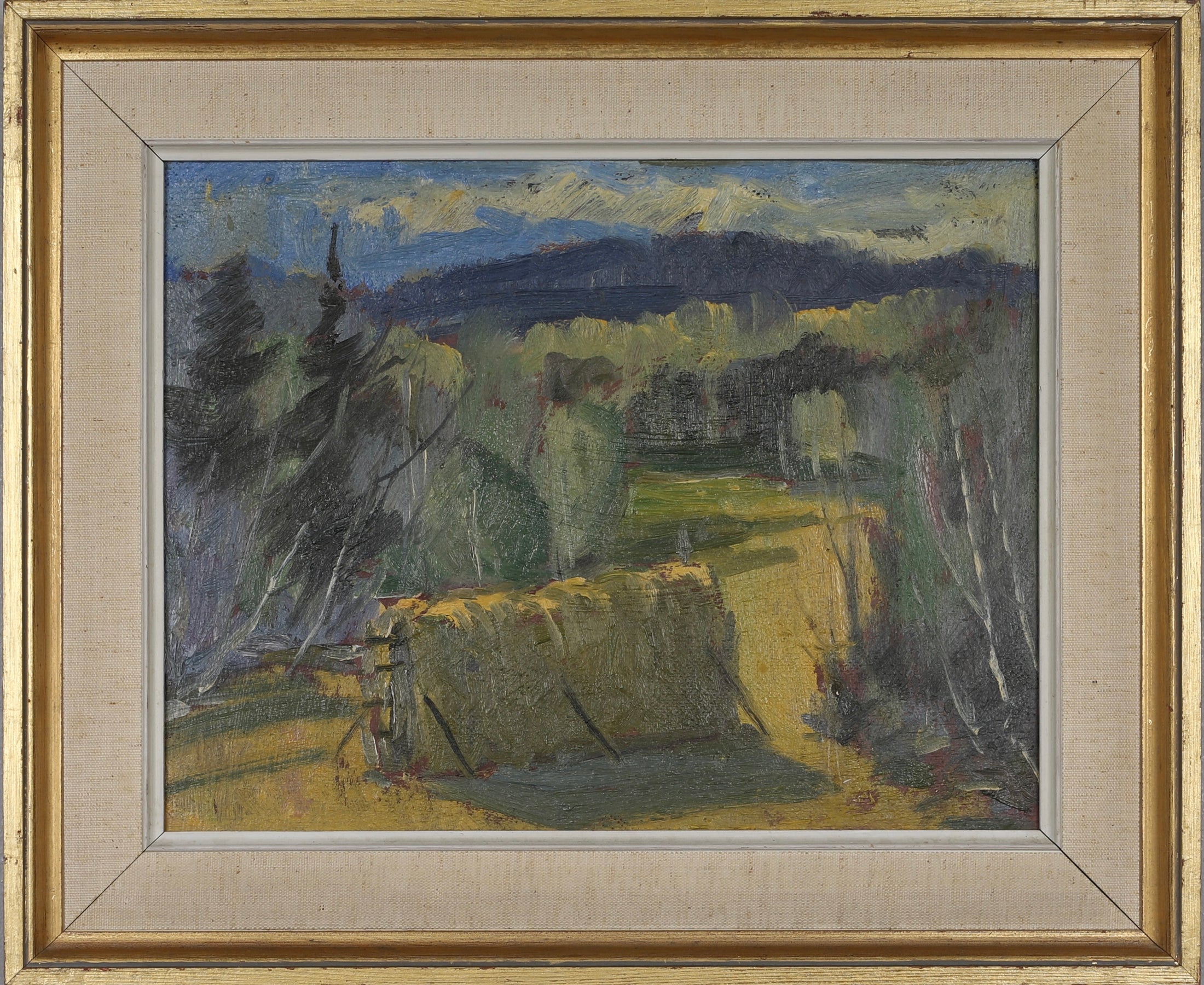 Mid Century Haystack Oil Painting From Sweden