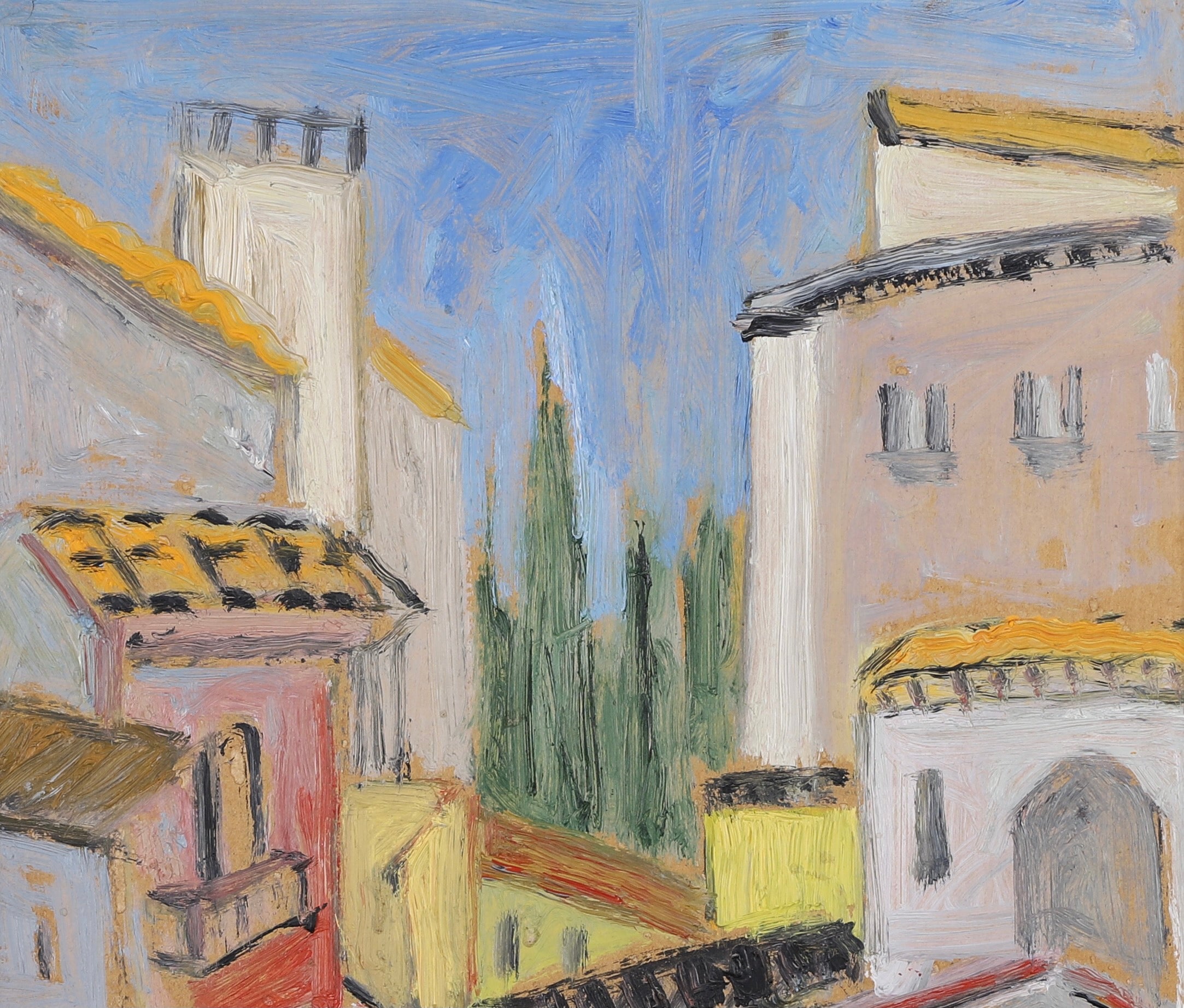 Mid Century Cityscape Oil Painting from Sweden By A K