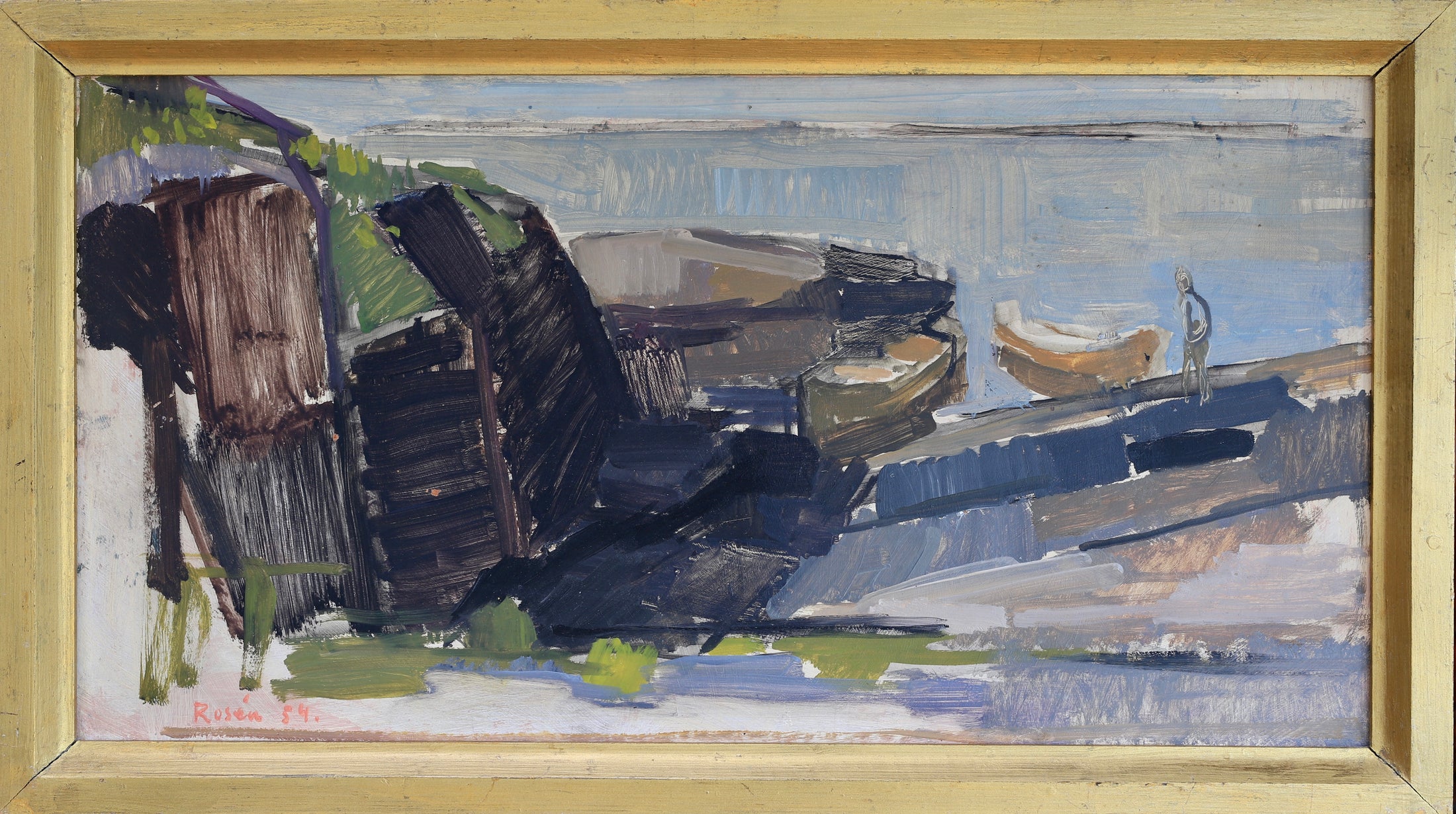 Vintage Mid Century Seascape By Sven Olof Rosén Sweden 1954