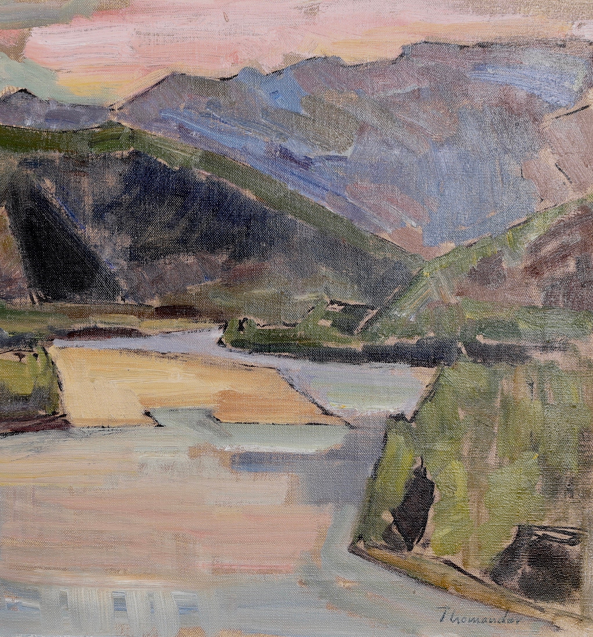 Mid Century Landscape Oil Painting By Harry Thomander Sweden