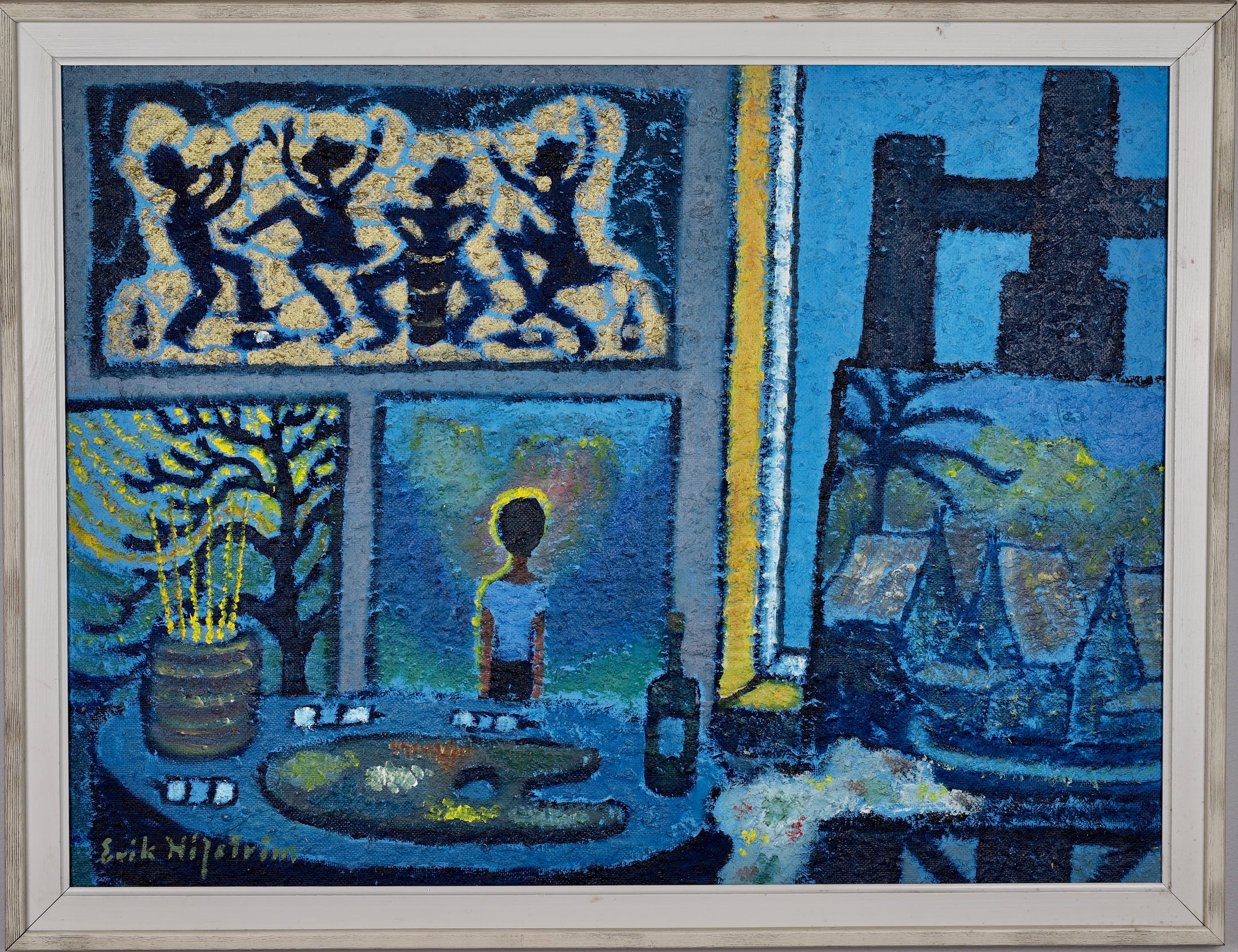 Vintage Mid Century Art Oil Painting By E Håfström From Sweden