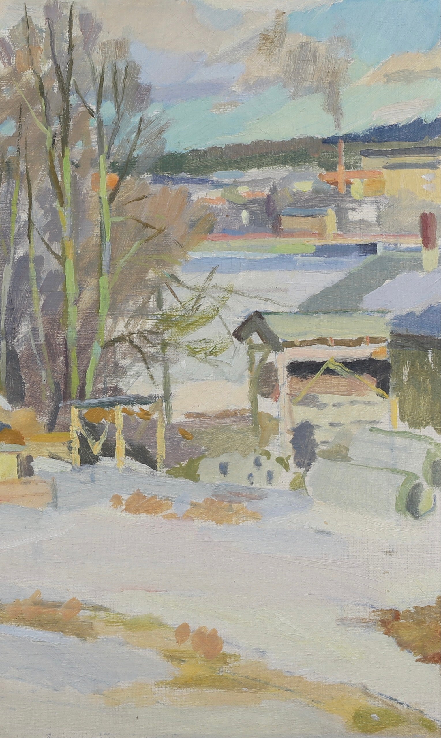 Mid Century Winterscape Oil Painting By Henje Sweden