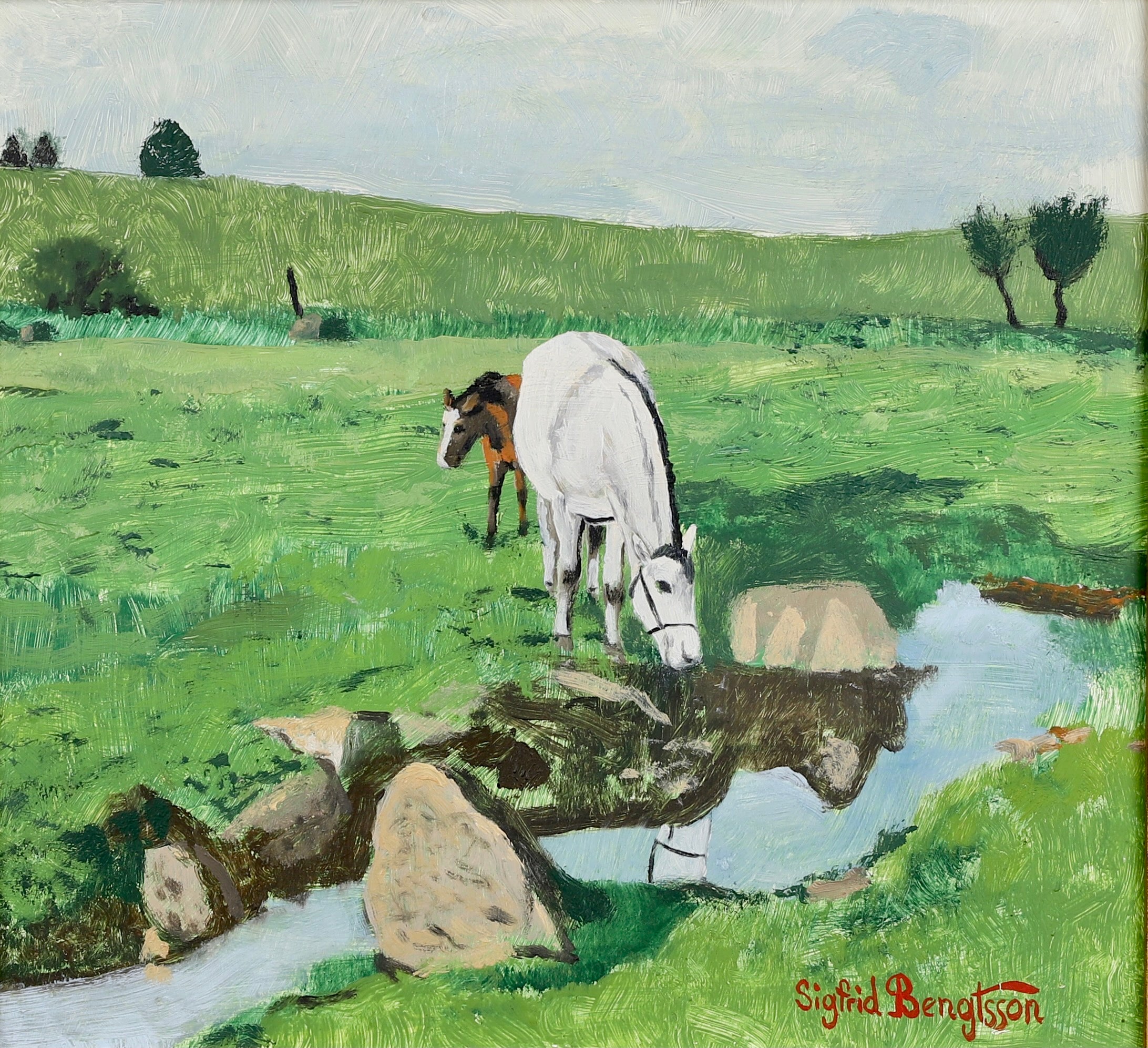 Mid Century Horse Oil Painting  From Sweden