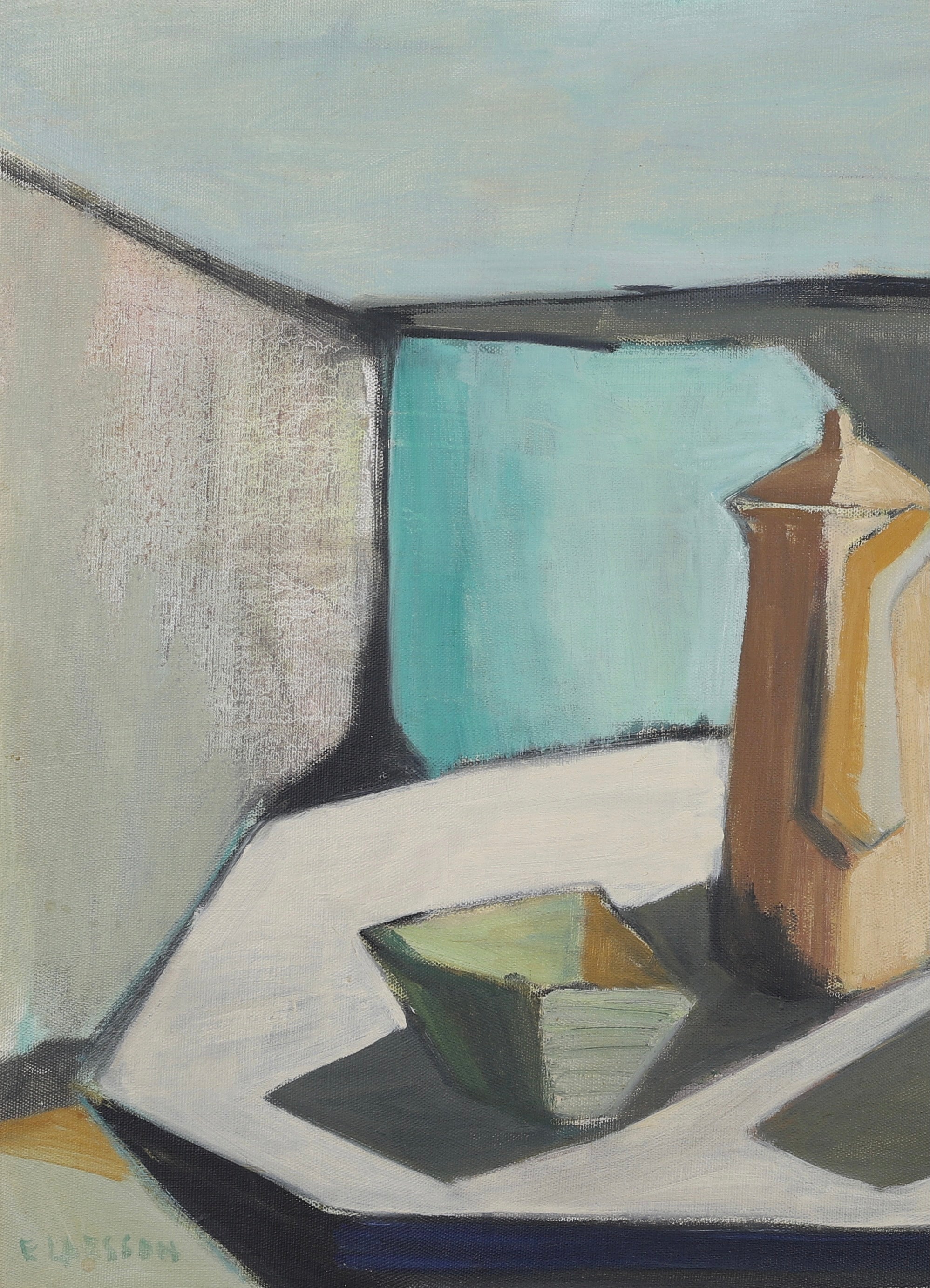 Mid Century Original Still Life Oil Painting By E Larsson From Sweden