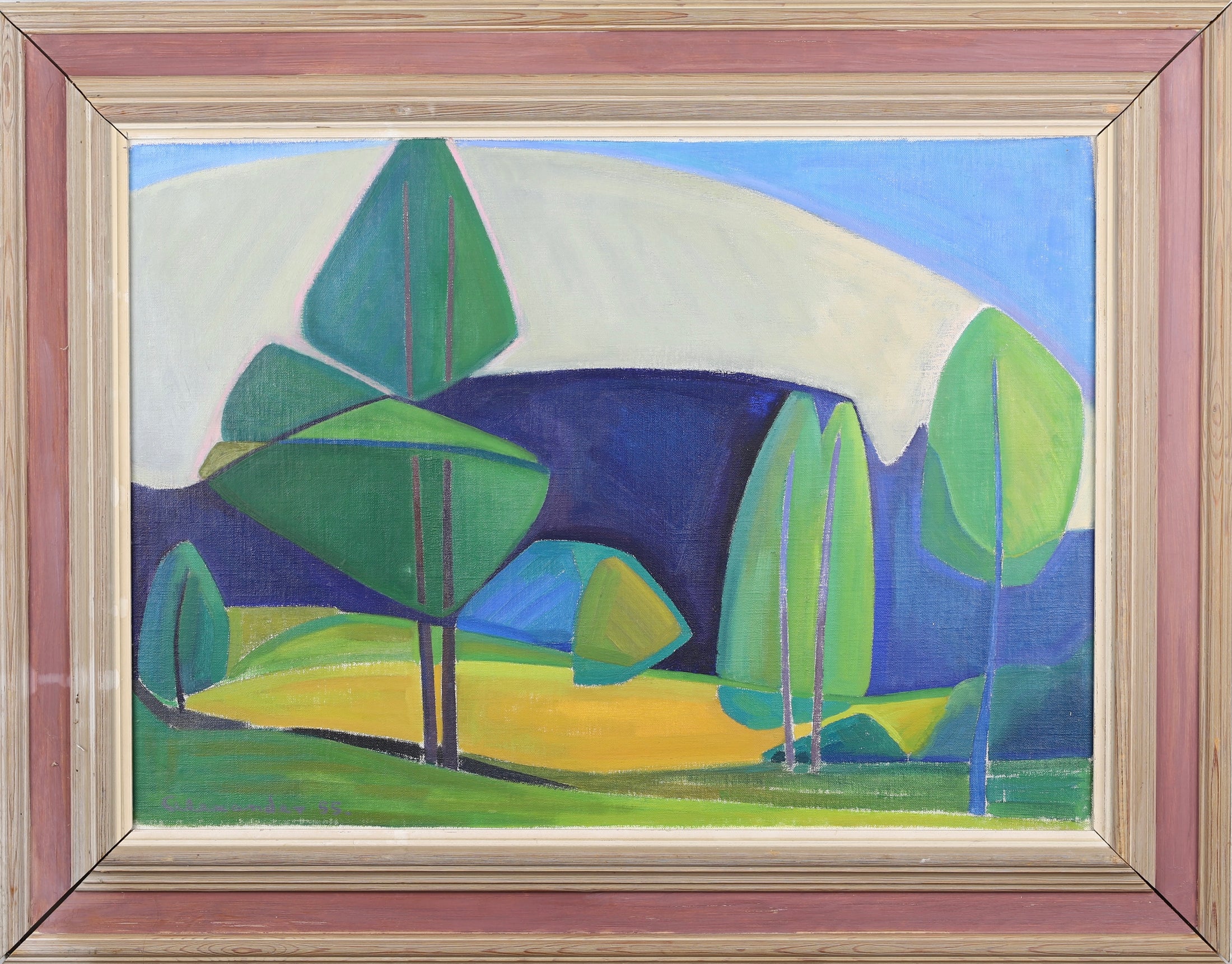 Mid Century Vintage Landscape Oil Painting From Sweden By Alexander