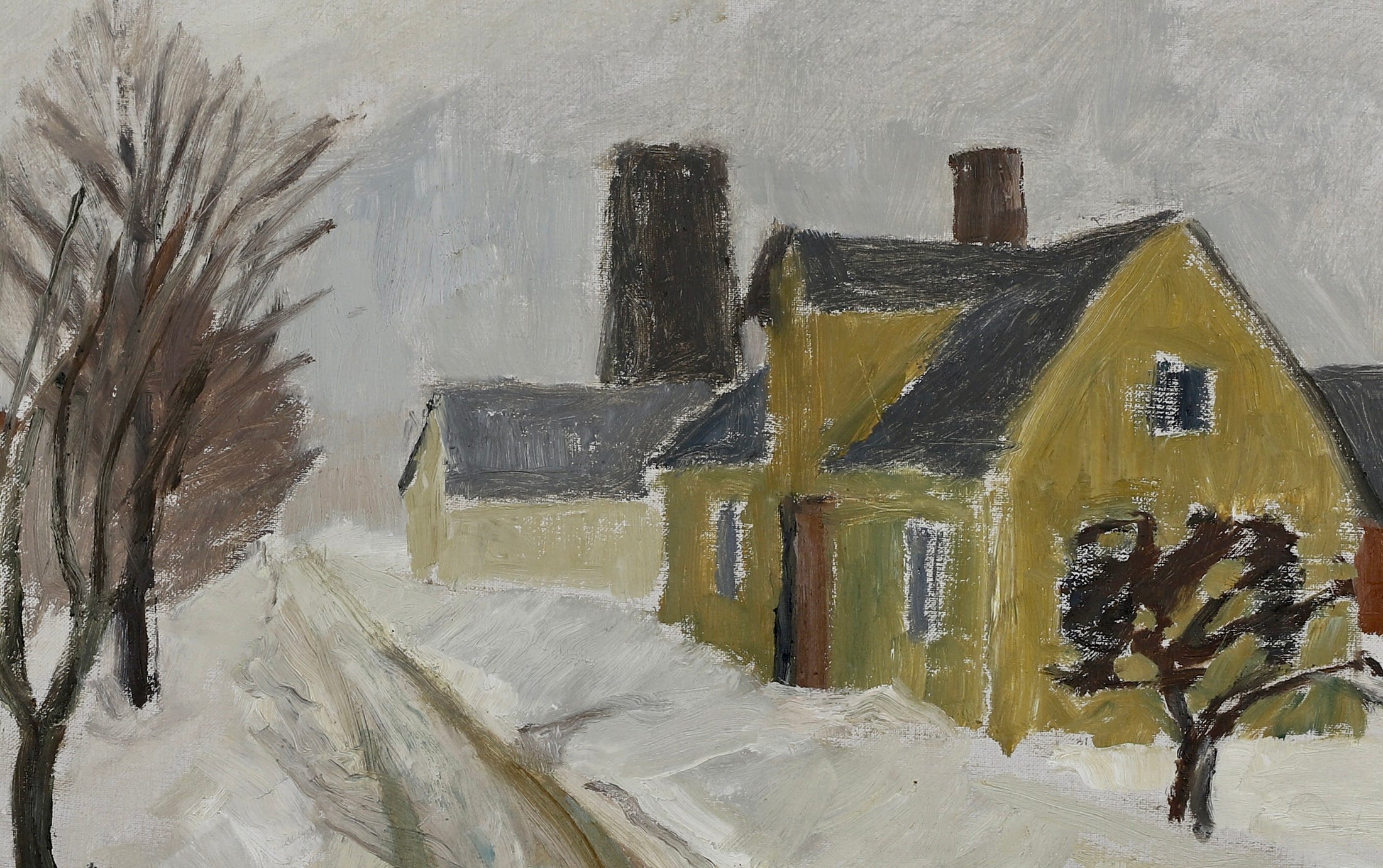Mid Century Winterscape Oil Painting By H Lundström Sweden