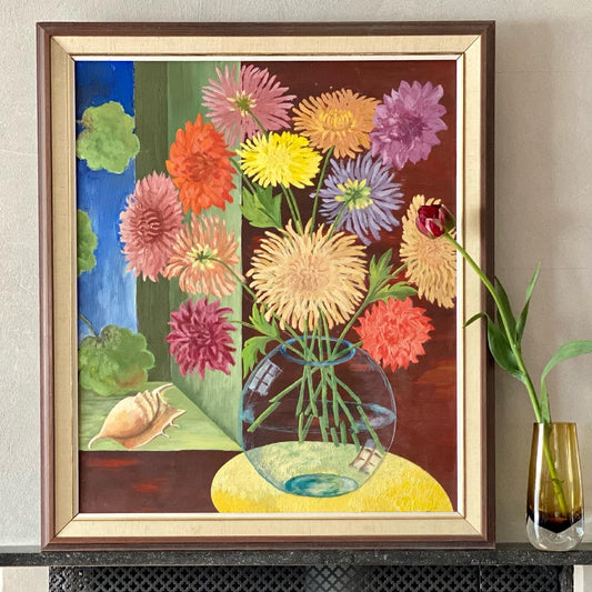 Original Vintage Art Room Mid Century Still Life Oil Painting Sweden