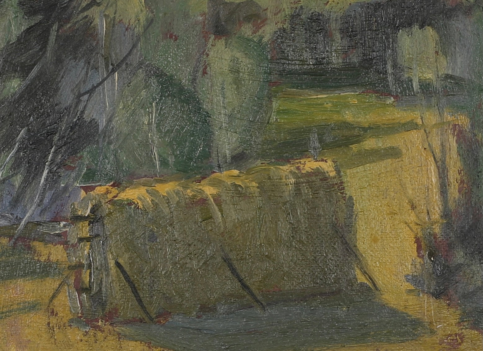 Mid Century Haystack Oil Painting From Sweden