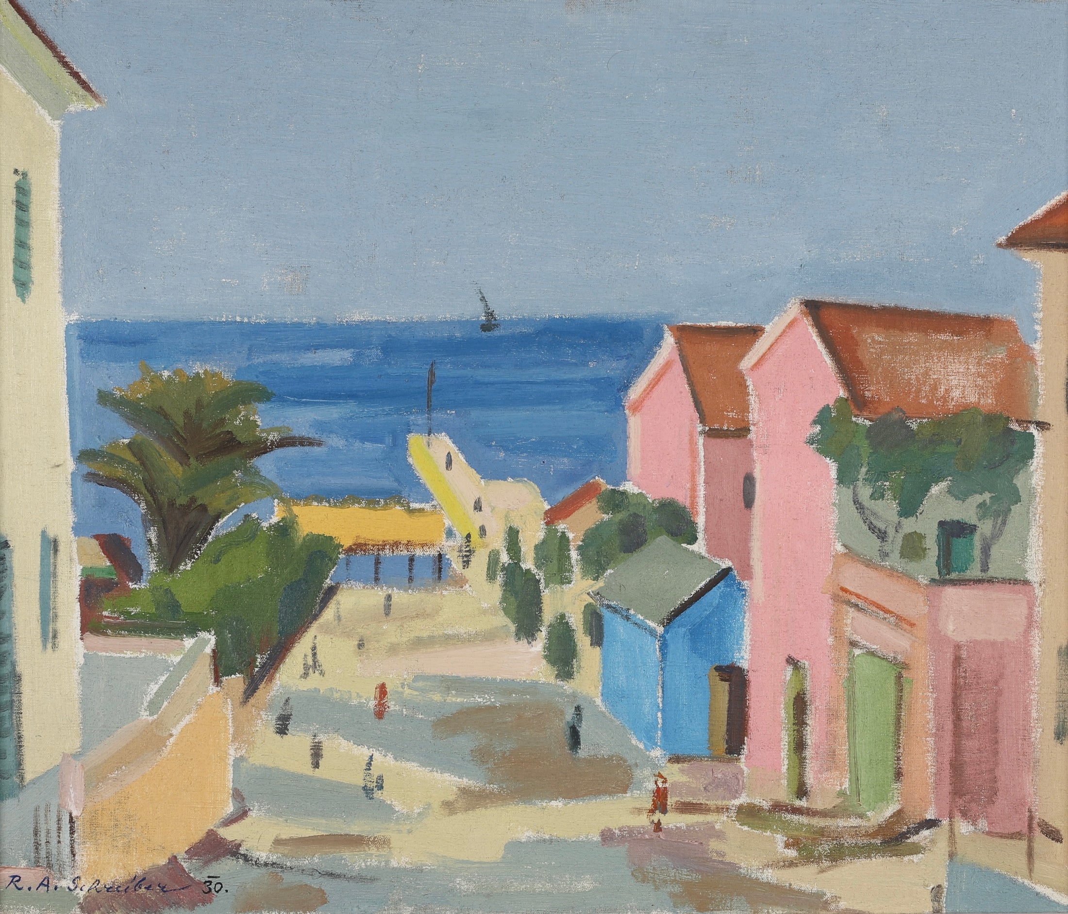 Mid Century Original Oil Painting By R Schreiber Sweden 1930