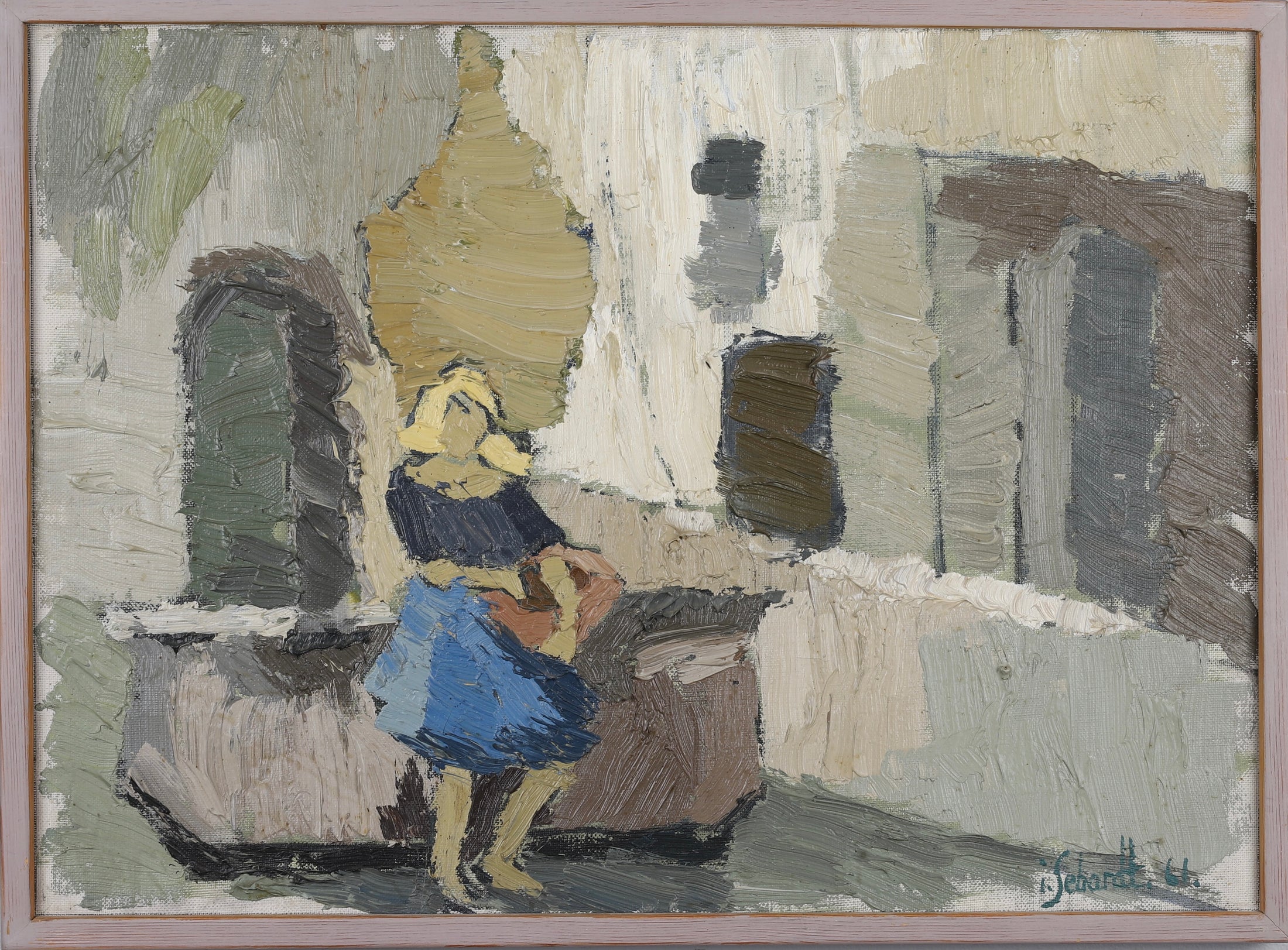 Mid Century Original Figurative Oil Painting From Sweden