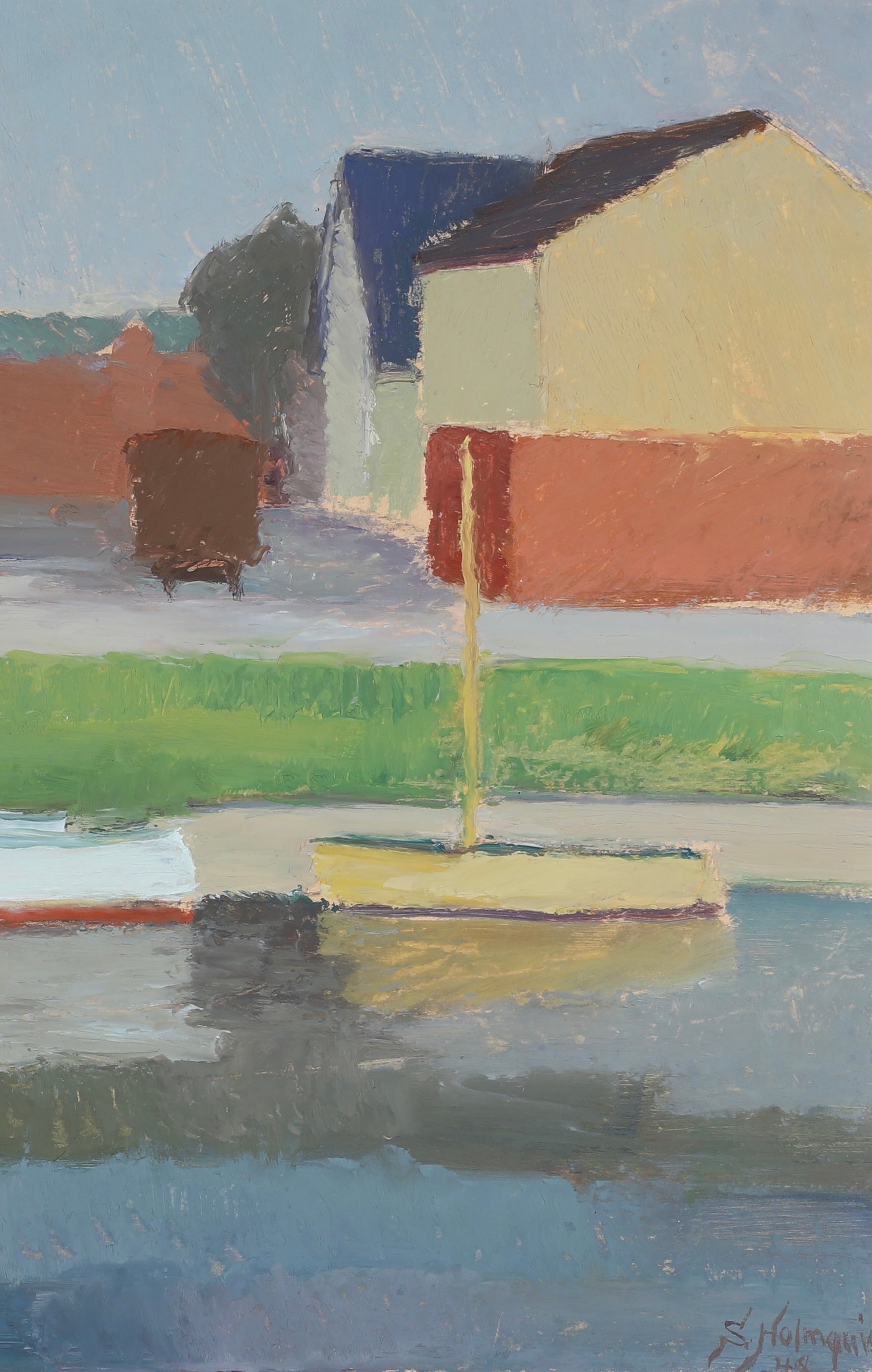 Mid Century Coastal Oil Painting from Sweden By S Holmquist 1945