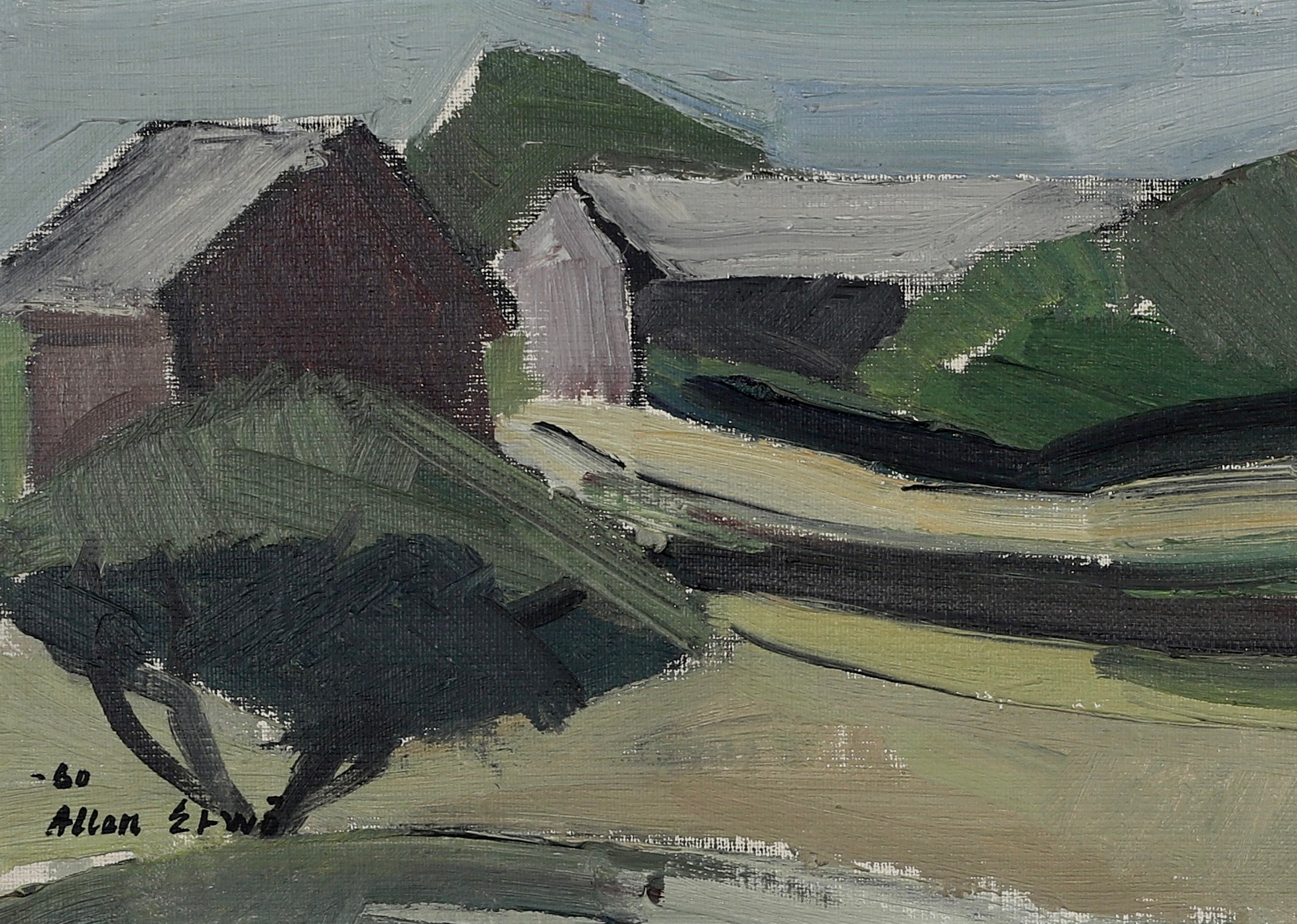 Mid Century Landscape Oil Painting By Allan Erwö 1960 Sweden