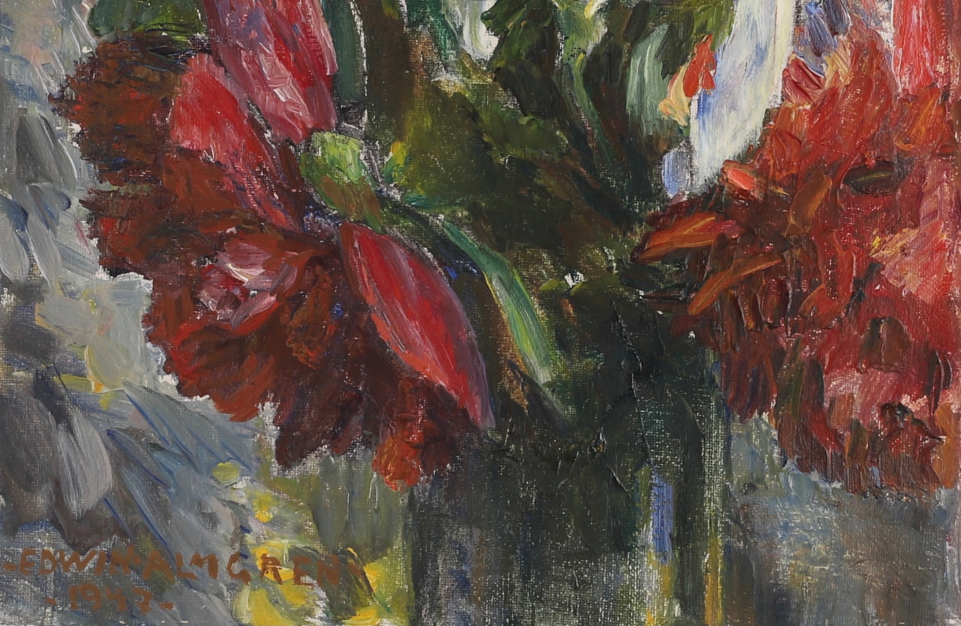 Mid Century Original Still Life Oil Painting From Sweden 1947