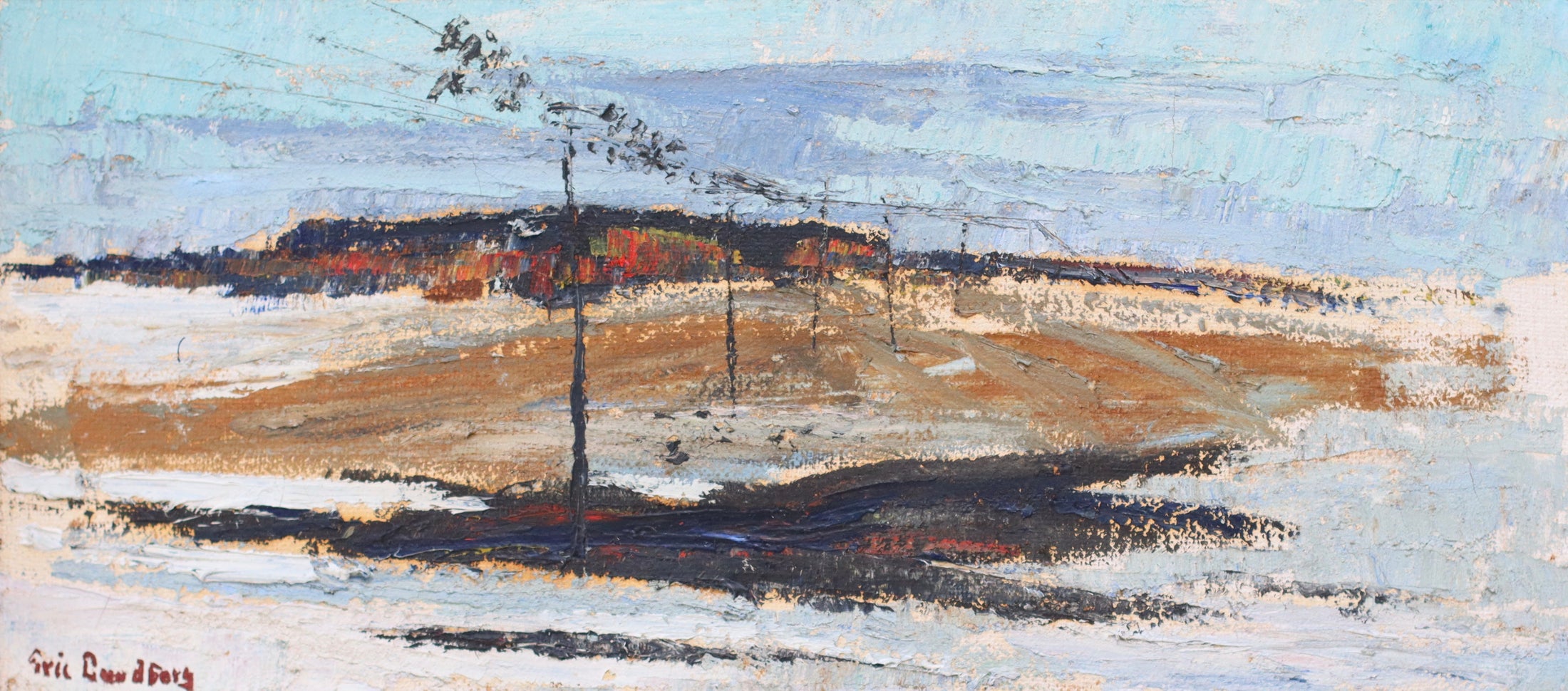 Mid Century Vintage Landscape Oil Painting By Eric Lundberg From Sweden