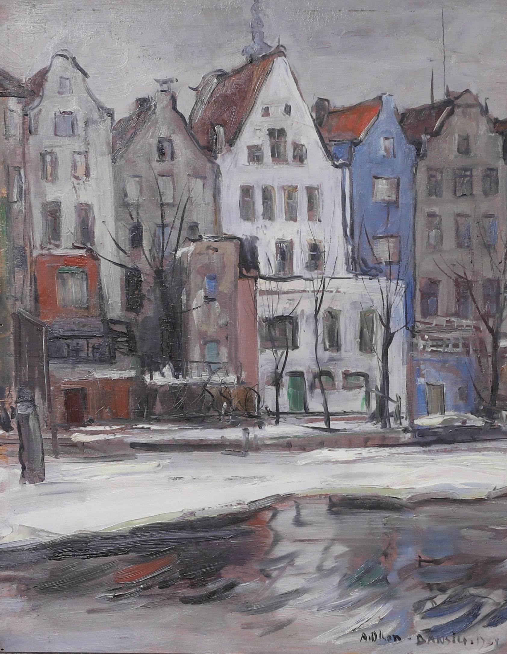 Mid Century Original Cityscape Oil Painting From Sweden