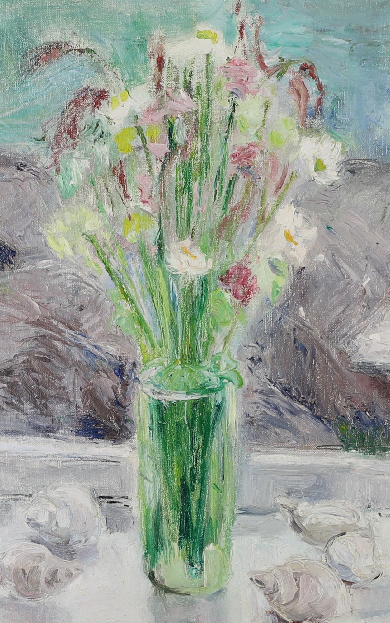 Mid Century Original Still Life Oil Painting By L Santesson-Carlsson Sweden