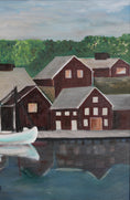 Load image into Gallery viewer, Mid Century Oil Painting from Sweden of a Traditional Harbor